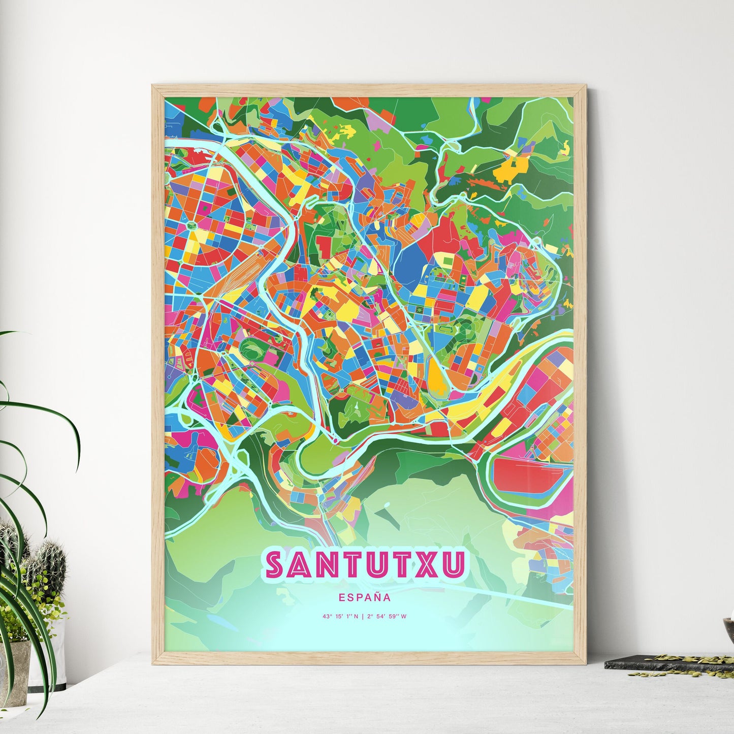 Colorful SANTUTXU SPAIN Fine Art Map Crazy Colors