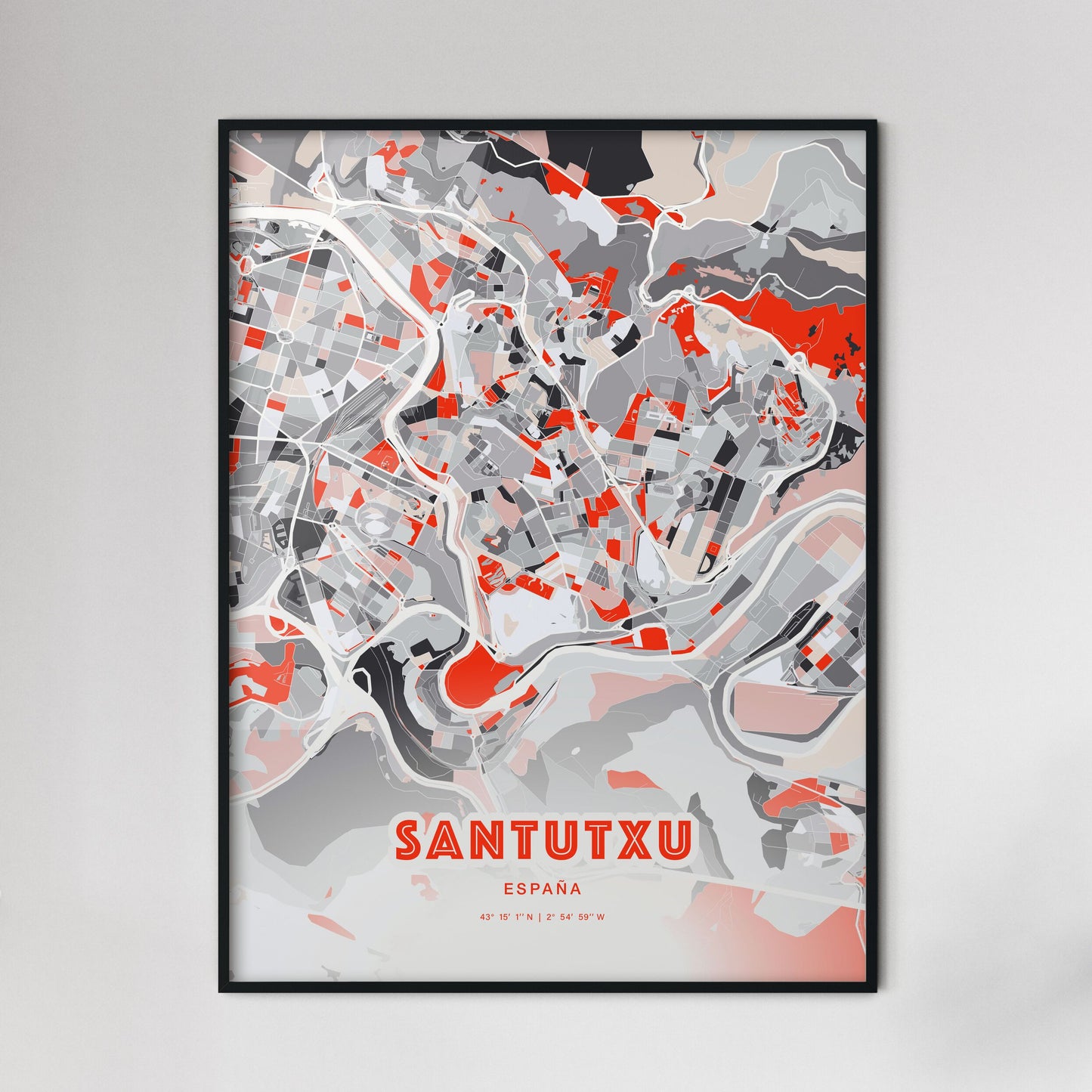 Colorful SANTUTXU SPAIN Fine Art Map Modern