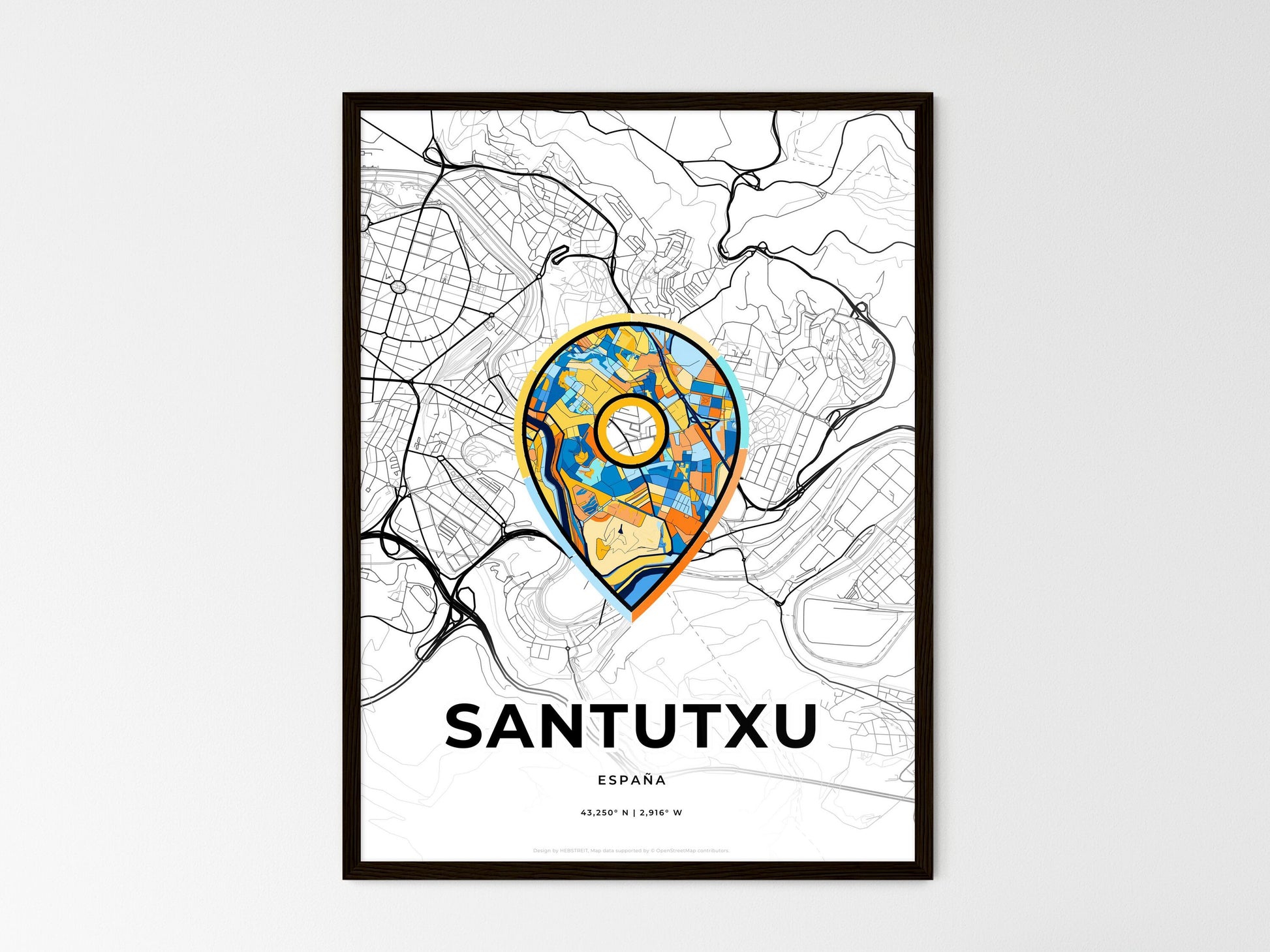 Santutxu Spain wedding art map with pointer icon