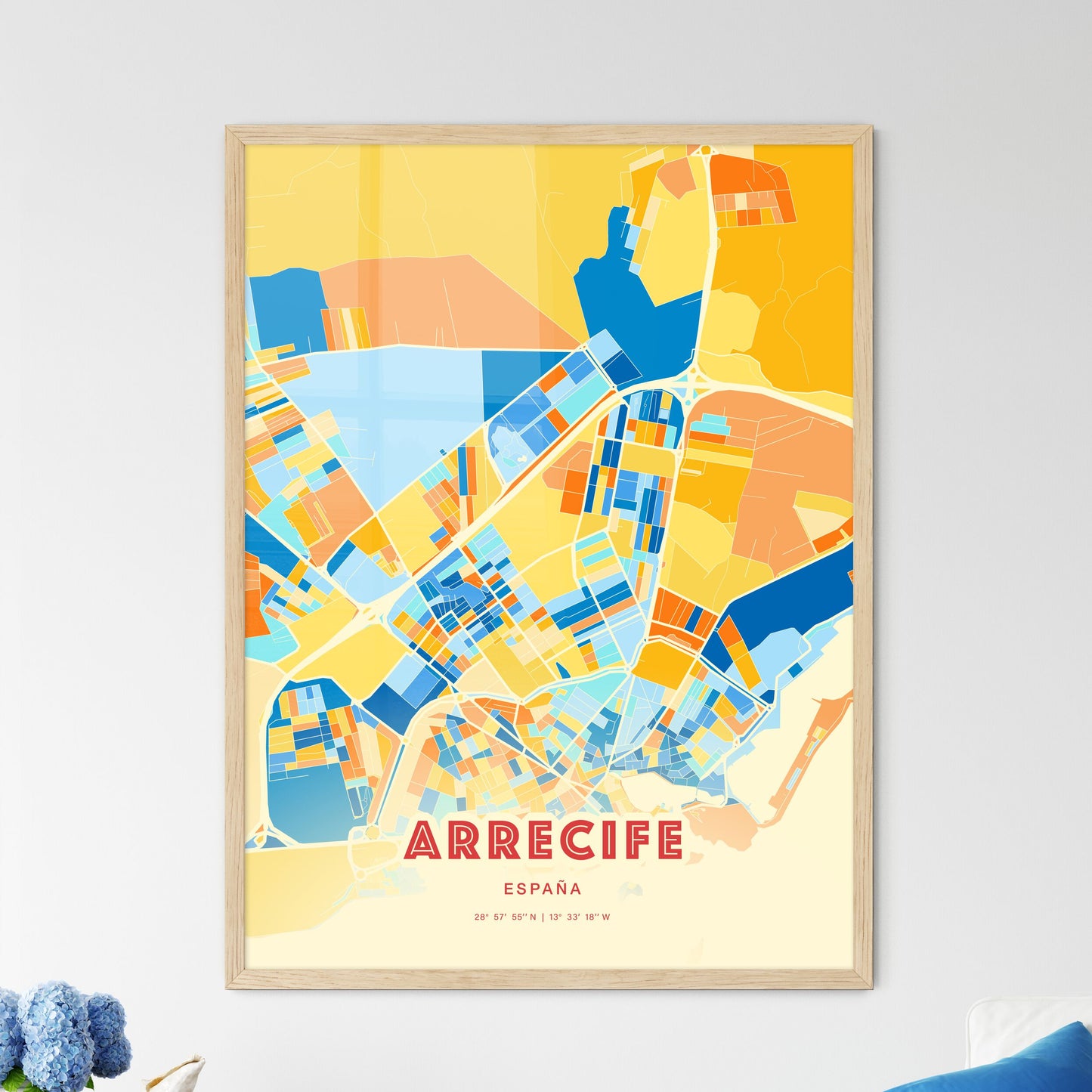 Colorful ARRECIFE SPAIN Fine Art Map Blue Orange