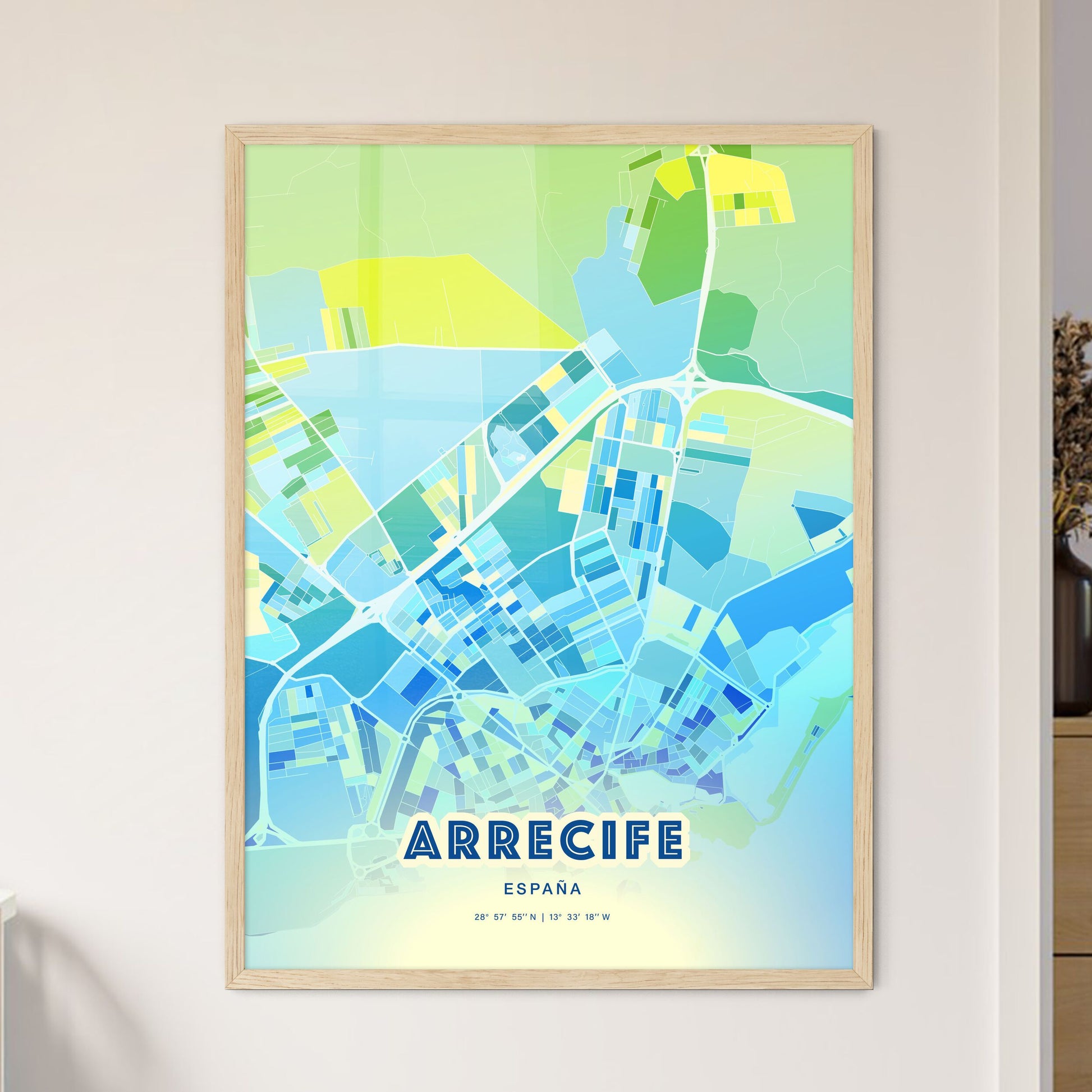 Colorful ARRECIFE SPAIN Fine Art Map Cool Blue