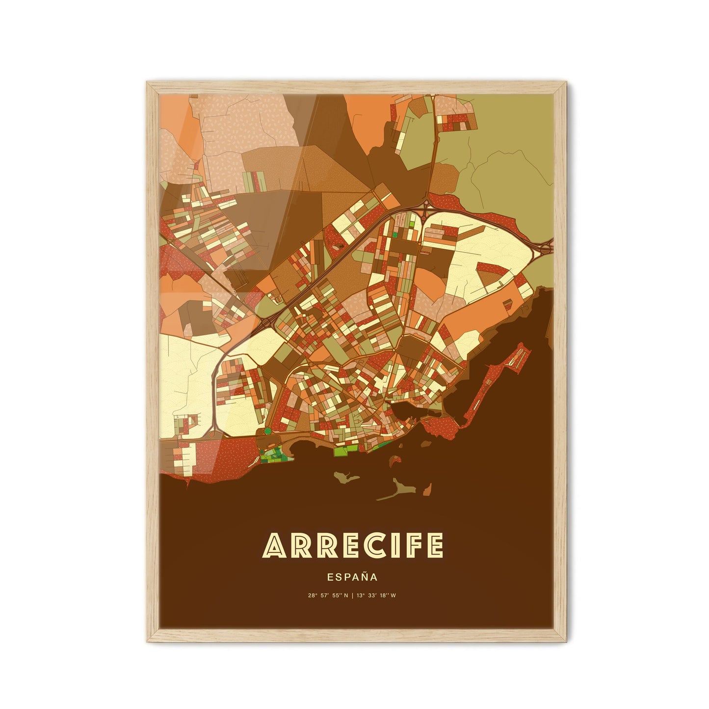 Colorful ARRECIFE SPAIN Fine Art Map Farmhouse