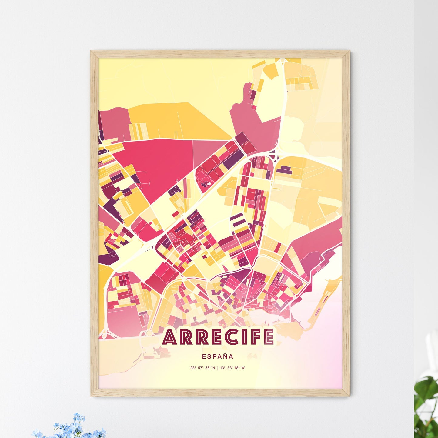 Colorful ARRECIFE SPAIN Fine Art Map Hot Red