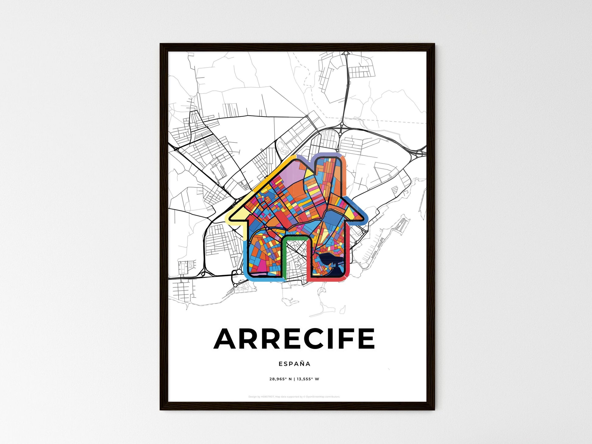 Arrecife Spain wedding art map with home icon
