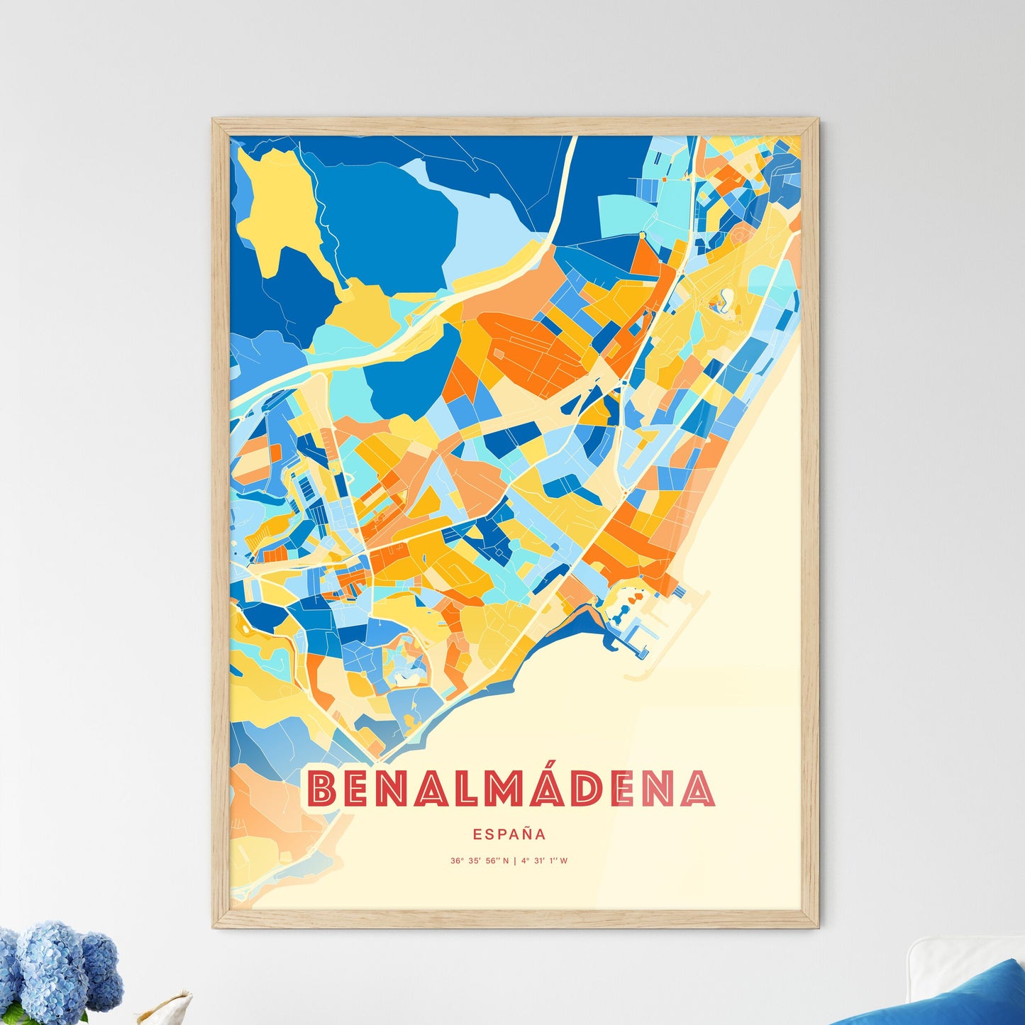 Colorful BENALMÁDENA SPAIN Fine Art Map Blue Orange