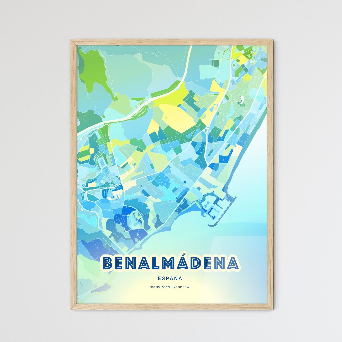 Colorful BENALMÁDENA SPAIN Fine Art Map Cool Blue