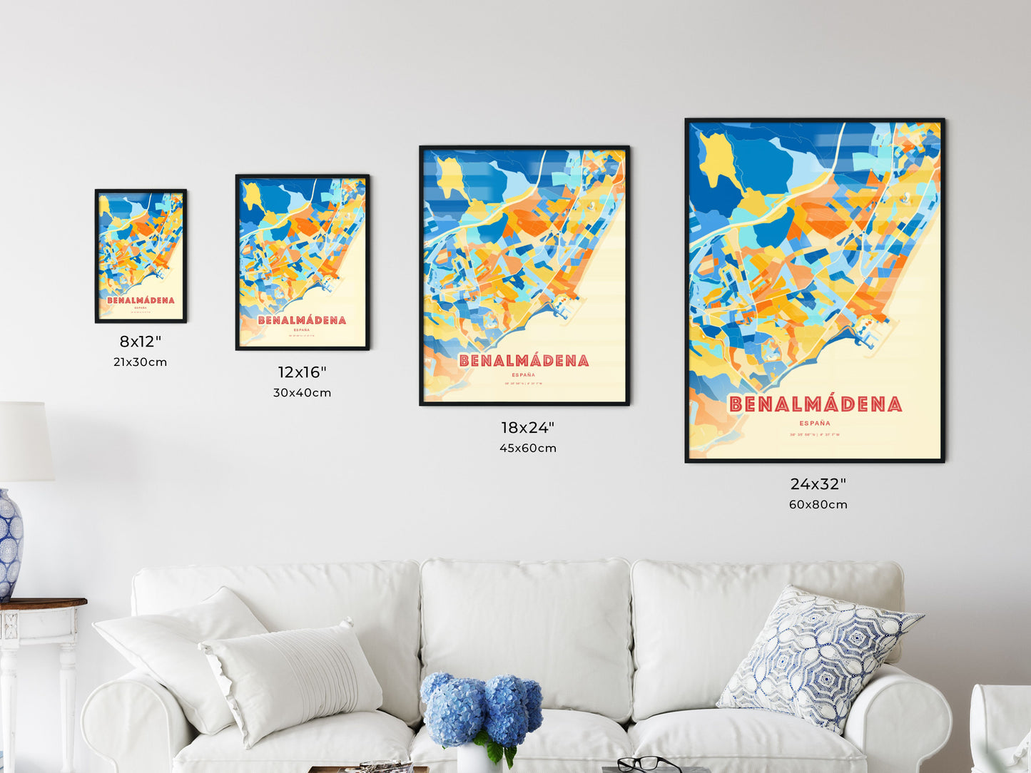 Colorful BENALMÁDENA SPAIN Fine Art Map Blue Orange