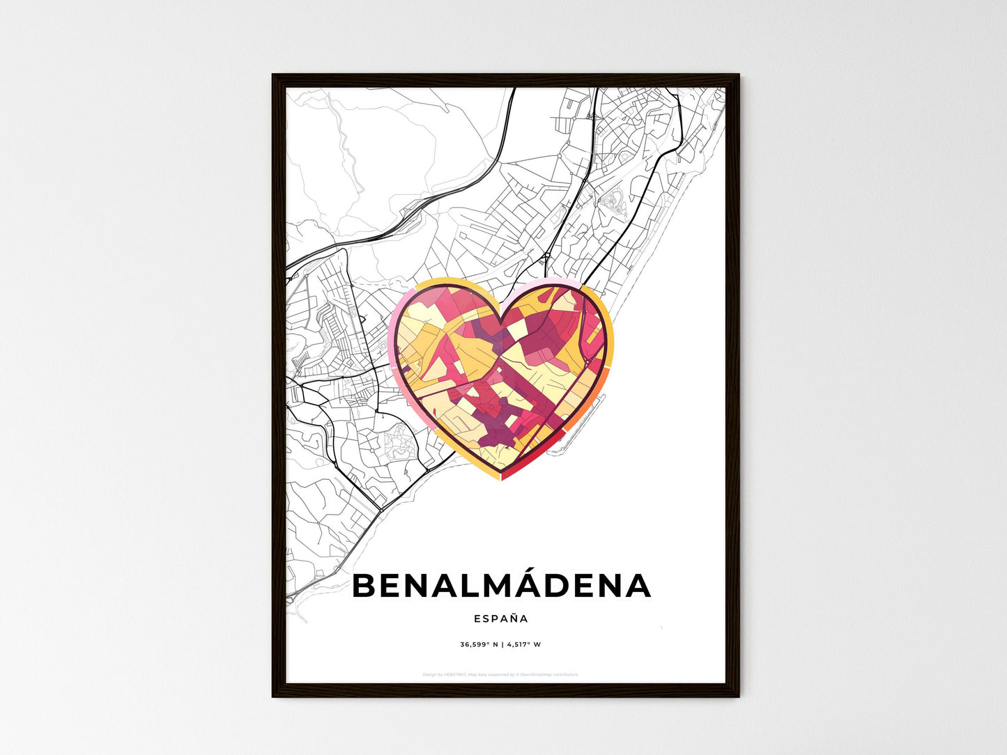 Benalmádena Spain wedding art map with heart icon