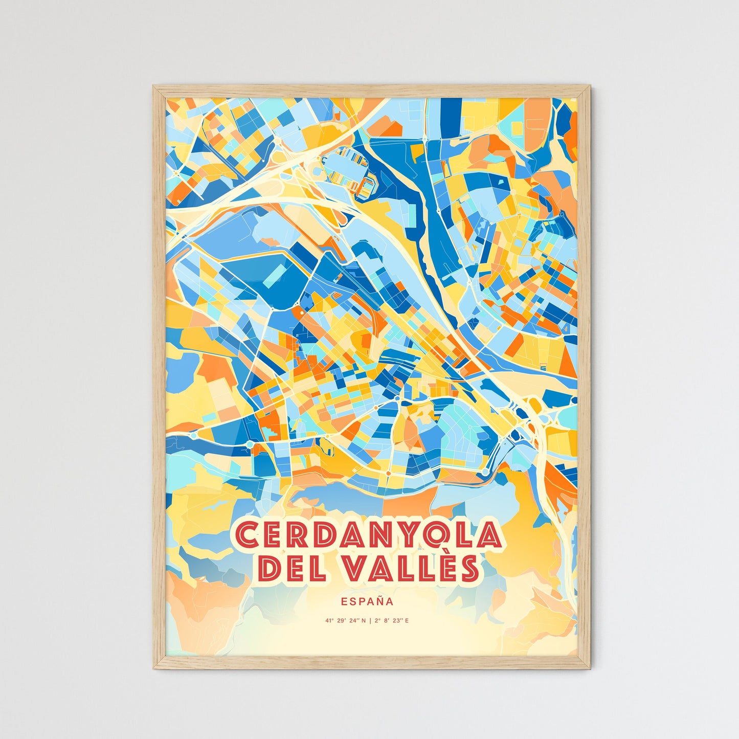 Colorful CERDANYOLA DEL VALLÈS SPAIN Fine Art Map Blue Orange