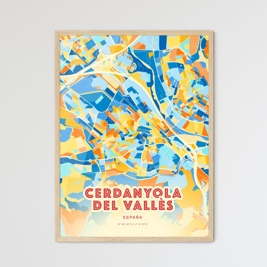 Colorful CERDANYOLA DEL VALLÈS SPAIN Fine Art Map Blue Orange