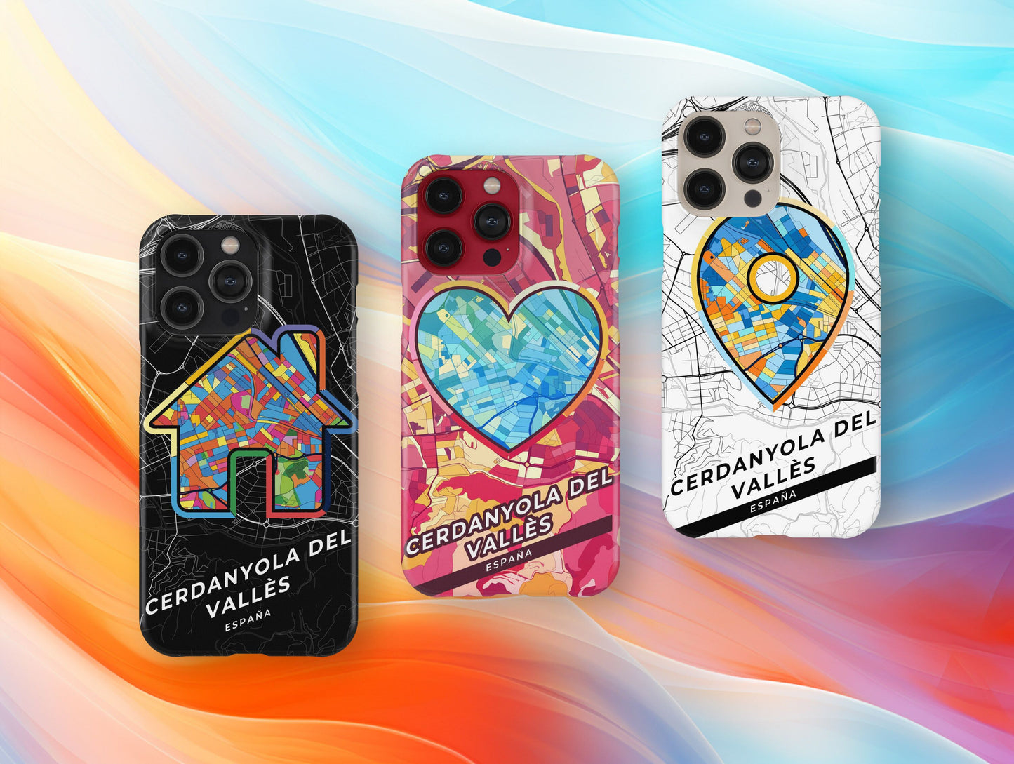 Cerdanyola Del Vallès Spain slim phone case with colorful icon. Birthday, wedding or housewarming gift. Couple match cases.