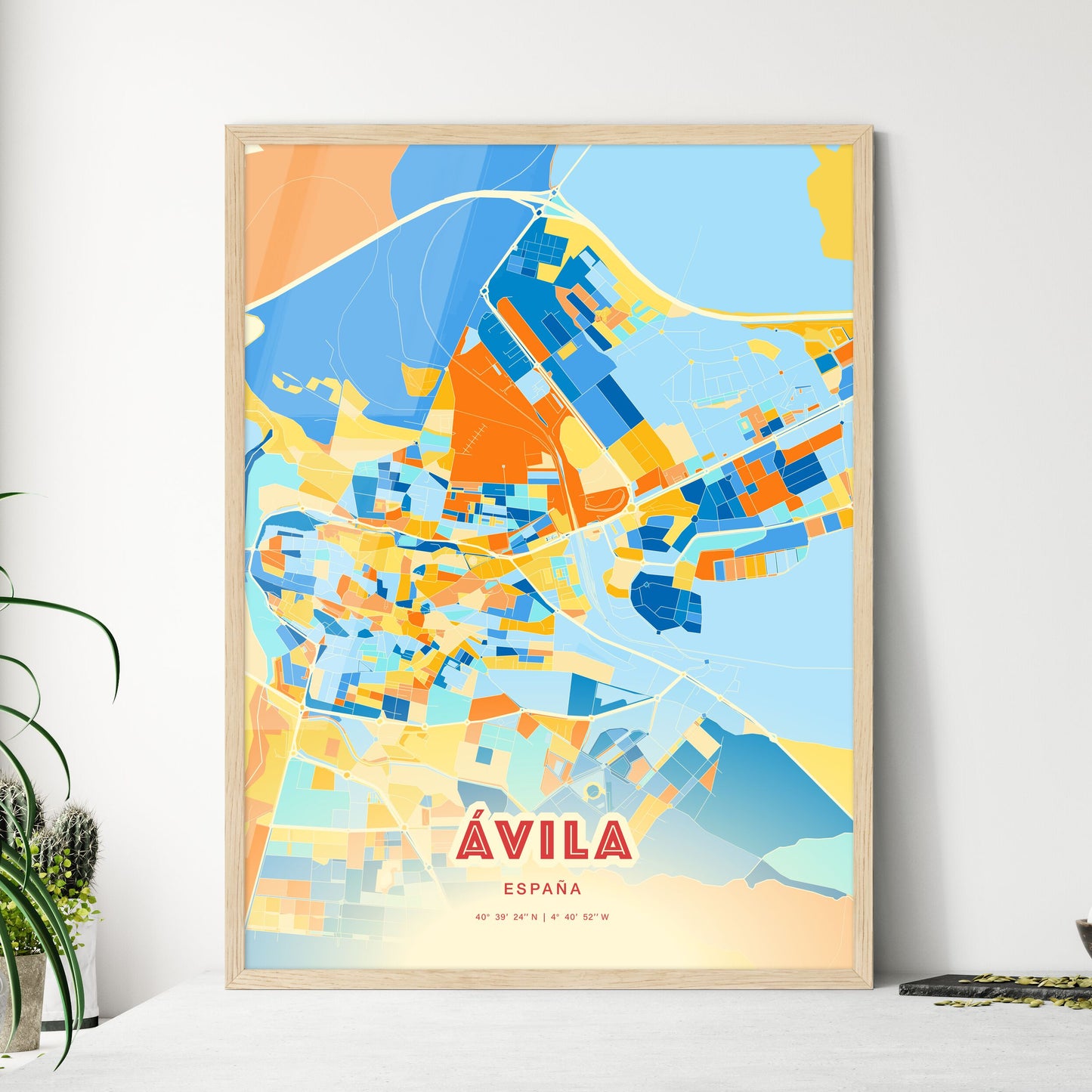 Colorful ÁVILA SPAIN Fine Art Map Blue Orange