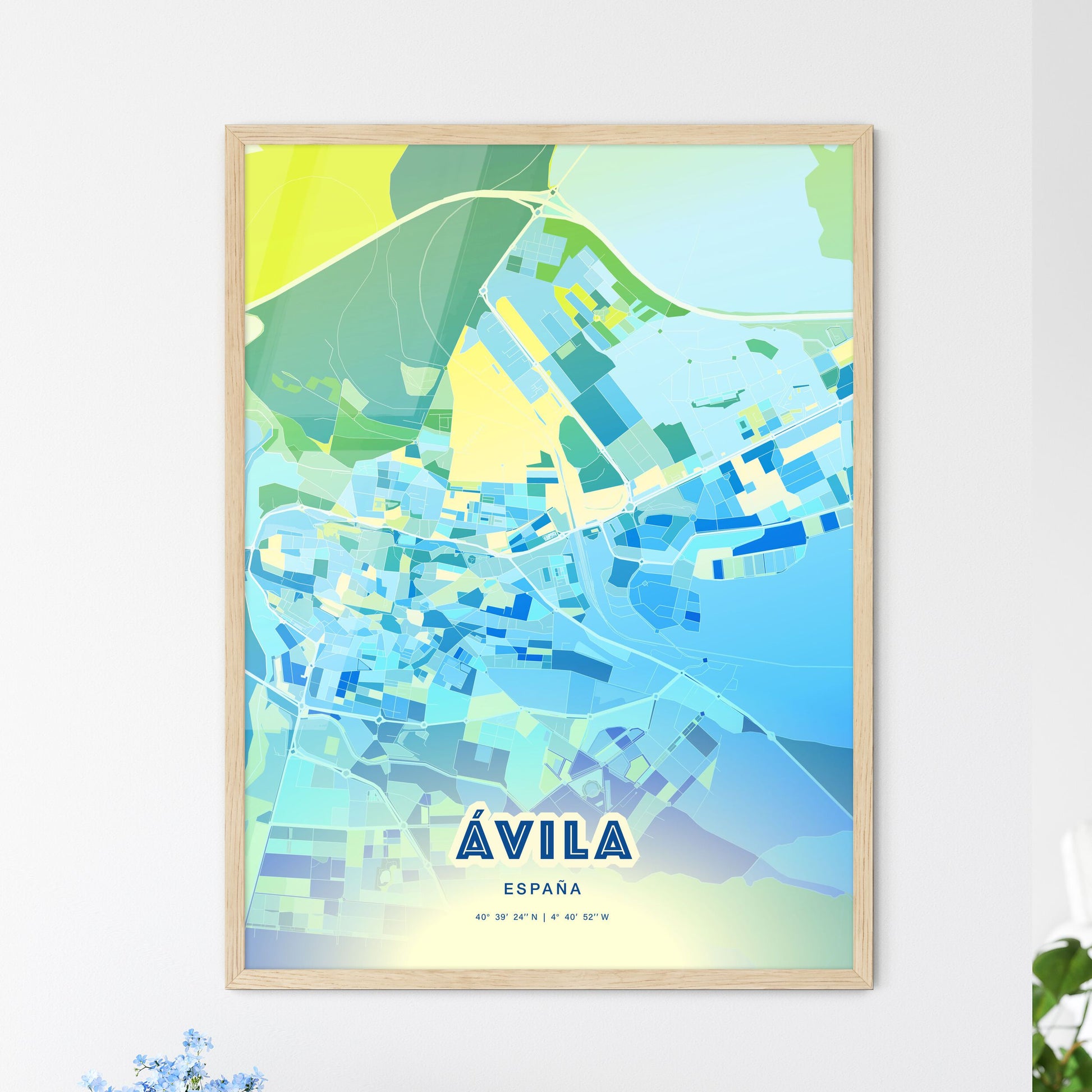 Colorful ÁVILA SPAIN Fine Art Map Cool Blue