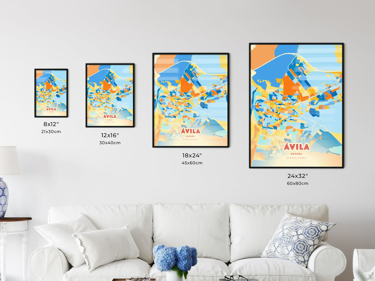 Colorful ÁVILA SPAIN Fine Art Map Blue Orange