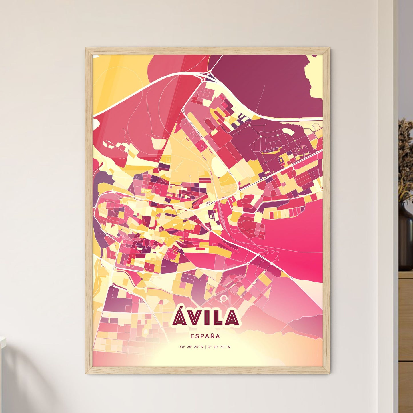 Colorful ÁVILA SPAIN Fine Art Map Hot Red