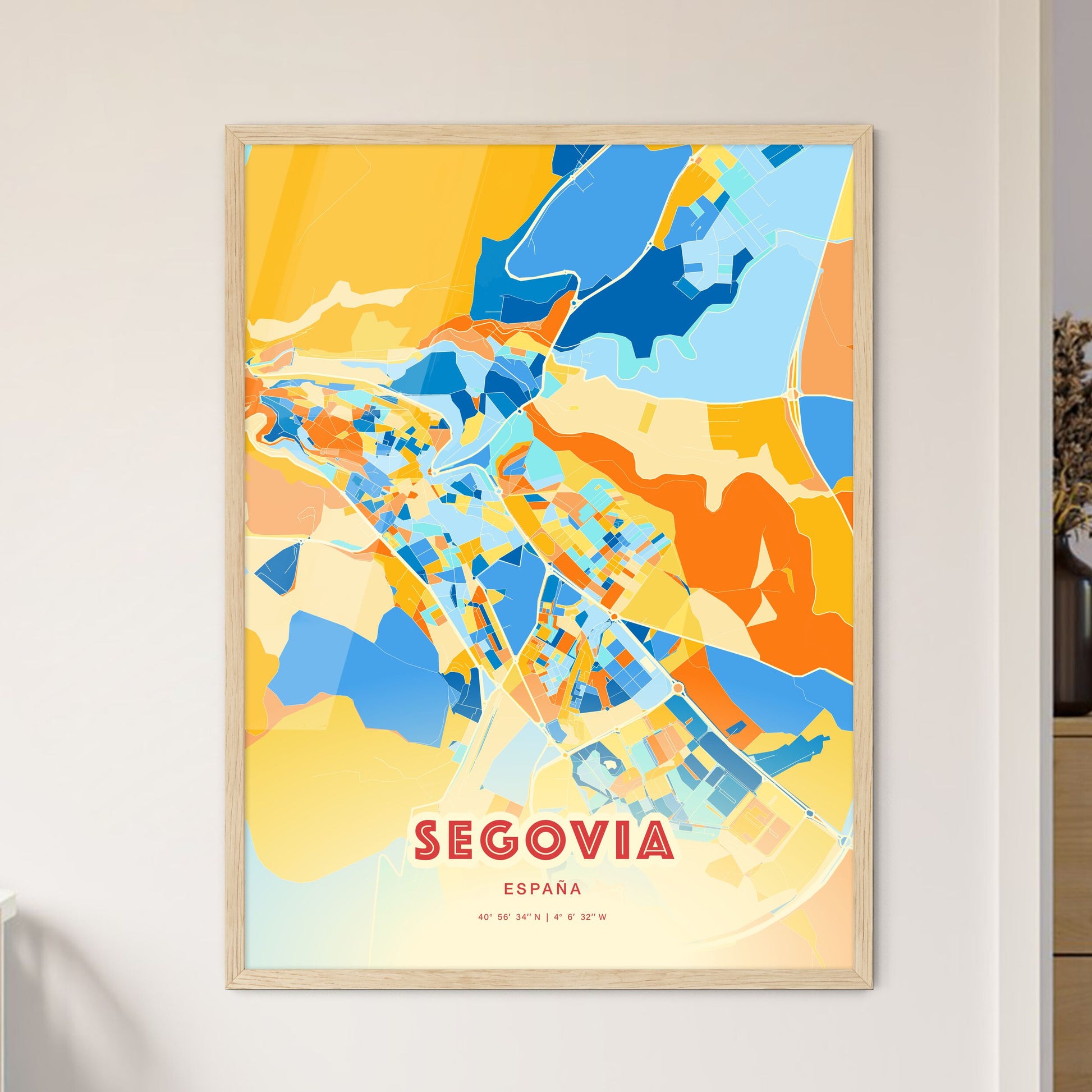 Colorful SEGOVIA SPAIN Fine Art Map Blue Orange