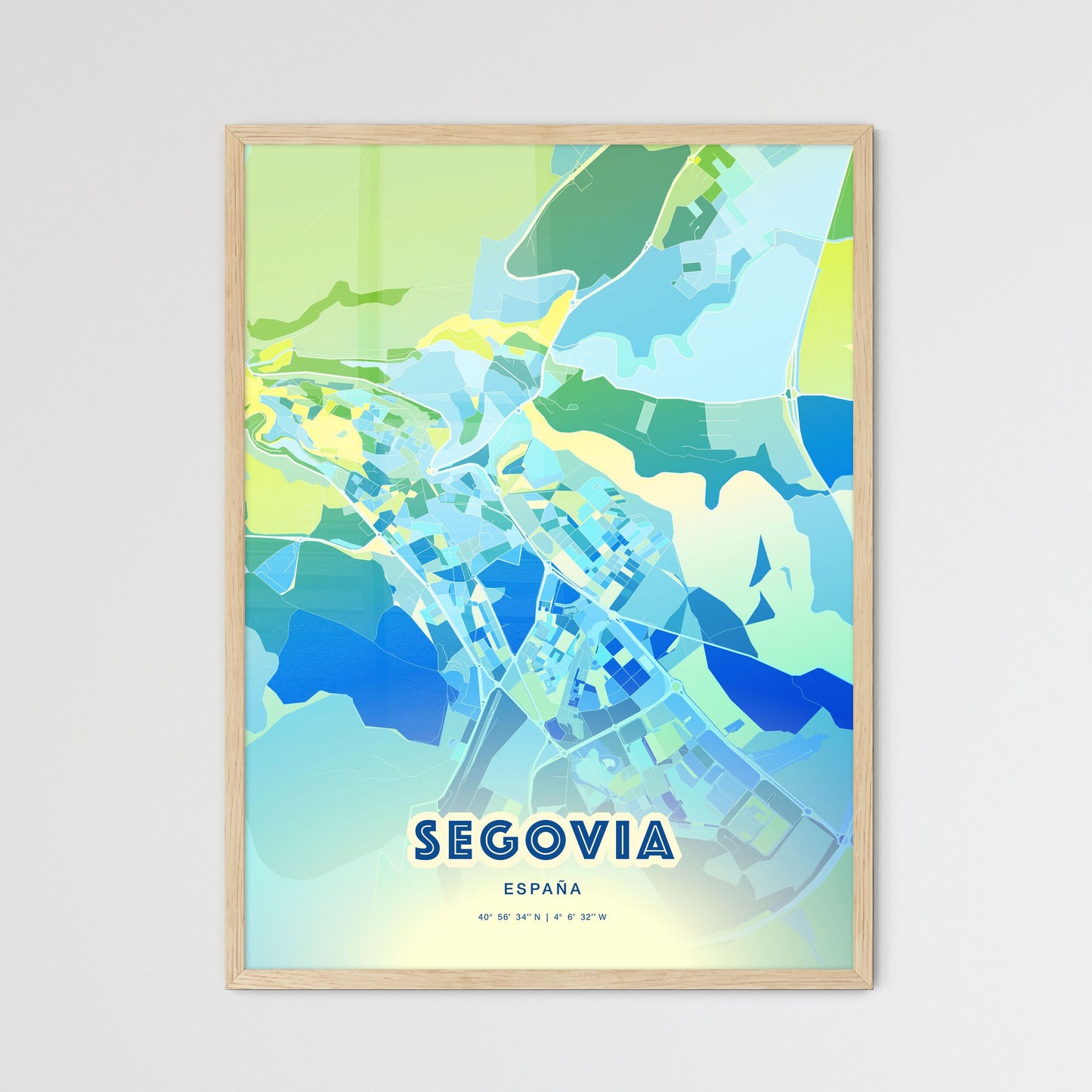 Colorful SEGOVIA SPAIN Fine Art Map Cool Blue