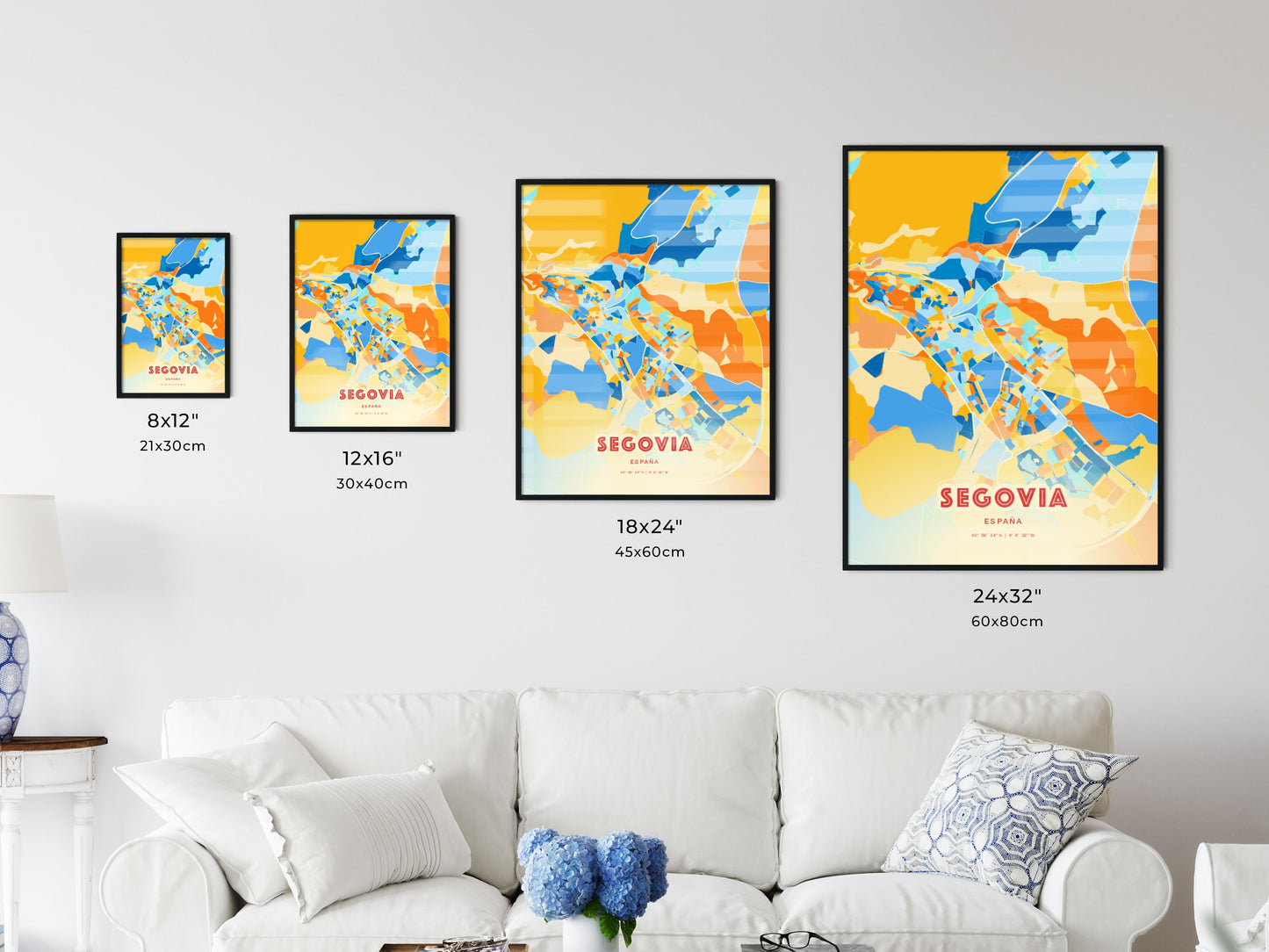 Colorful SEGOVIA SPAIN Fine Art Map Blue Orange