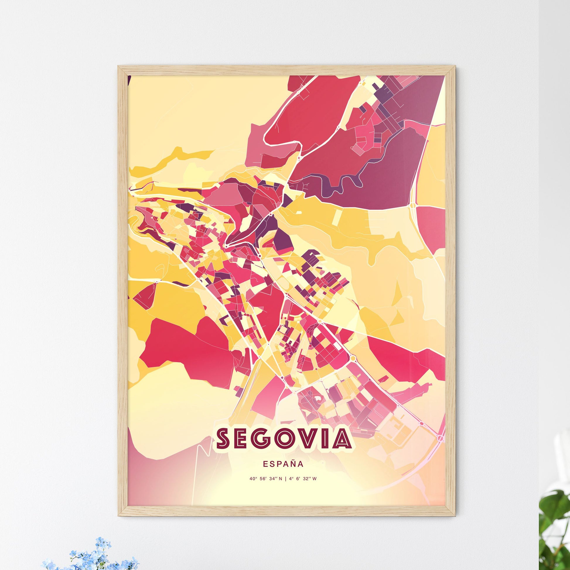 Colorful SEGOVIA SPAIN Fine Art Map Hot Red