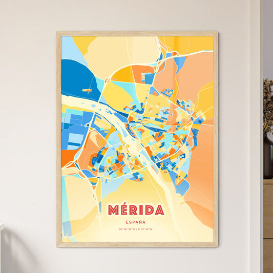 Colorful MÉRIDA SPAIN Fine Art Map Blue Orange