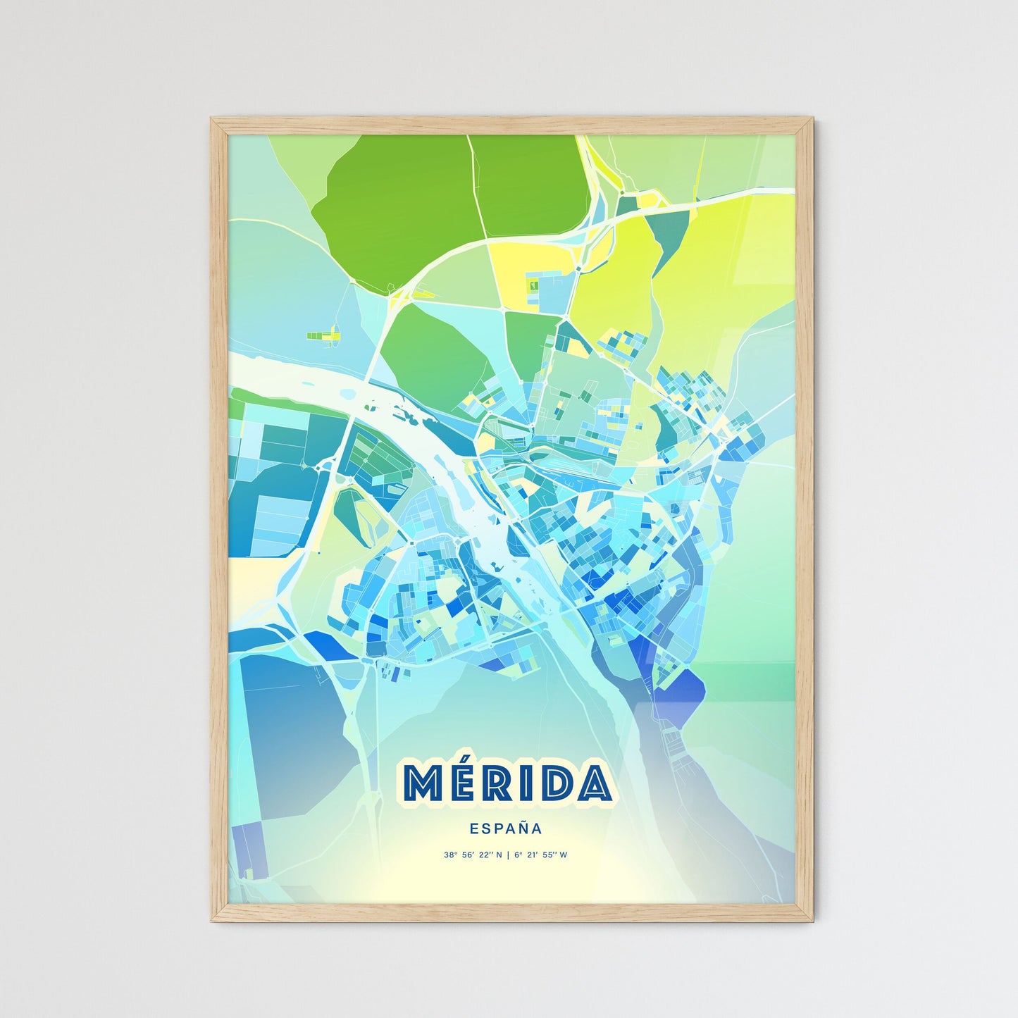 Colorful MÉRIDA SPAIN Fine Art Map Cool Blue