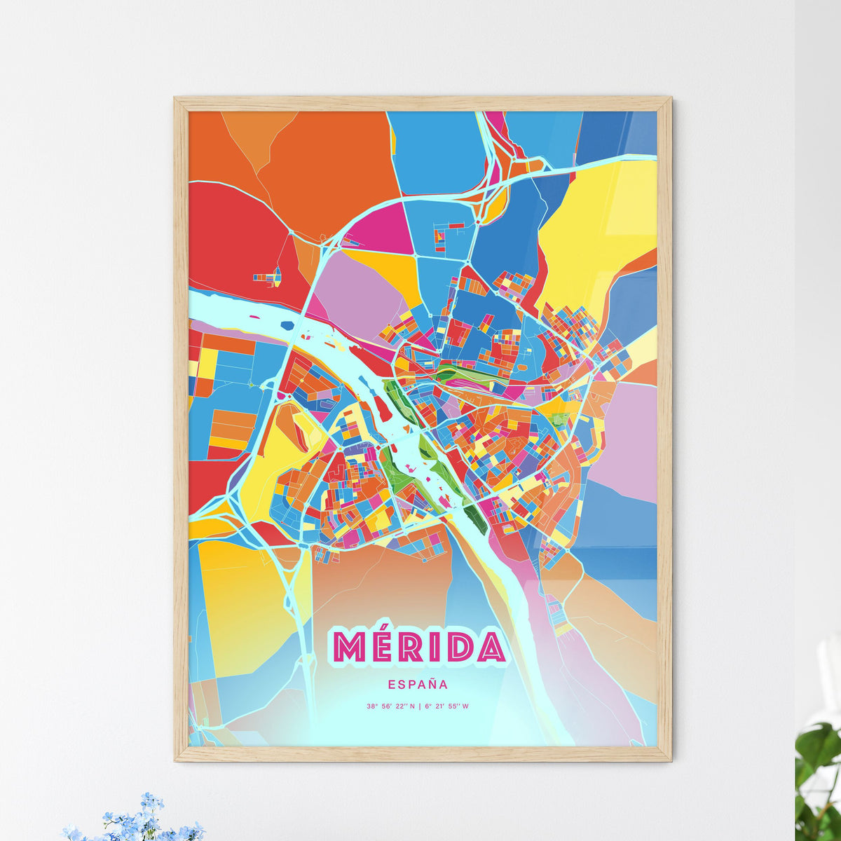 Colorful MÉRIDA SPAIN Fine Art Map Crazy Colors