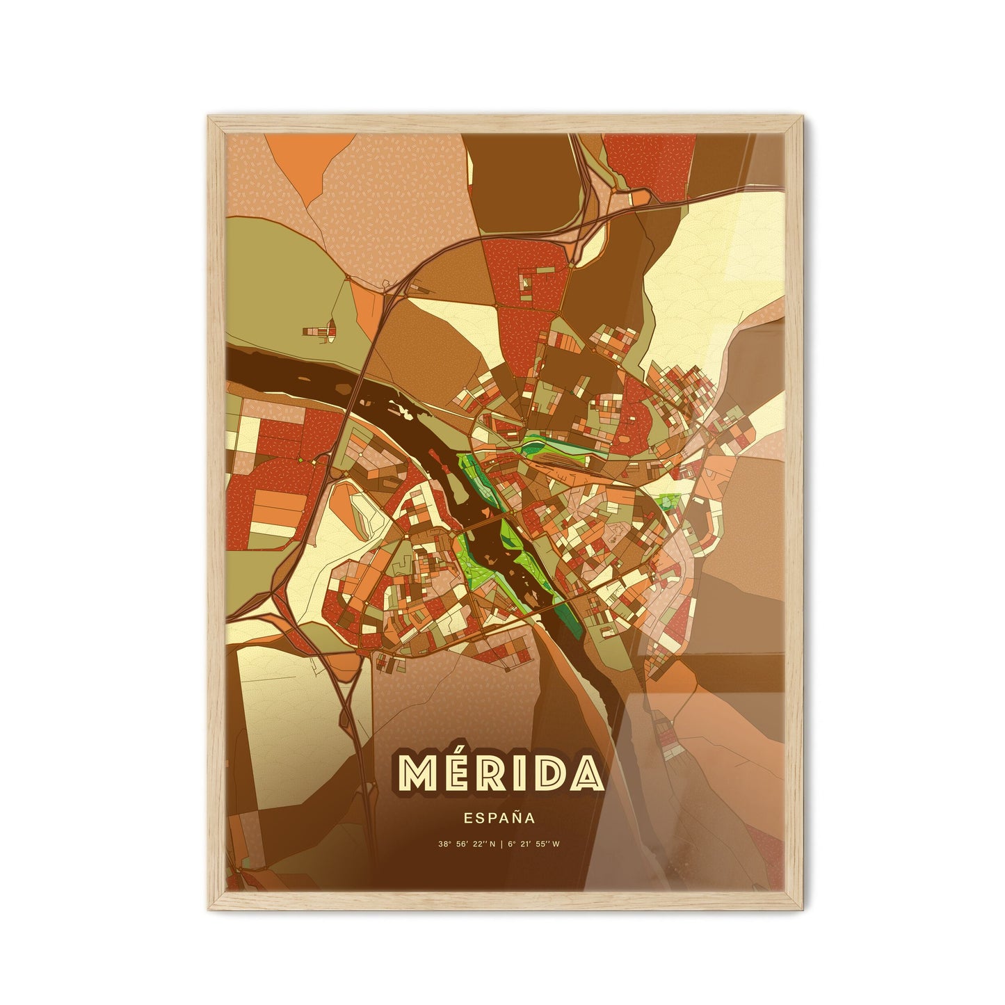 Colorful MÉRIDA SPAIN Fine Art Map Farmhouse