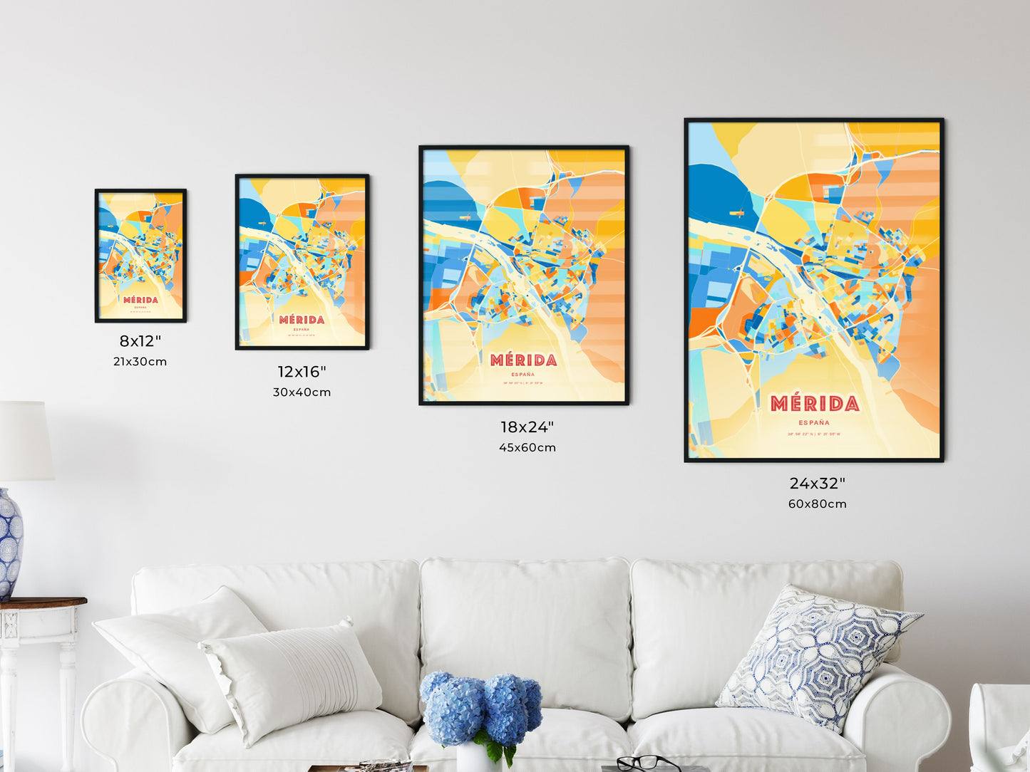 Colorful MÉRIDA SPAIN Fine Art Map Blue Orange