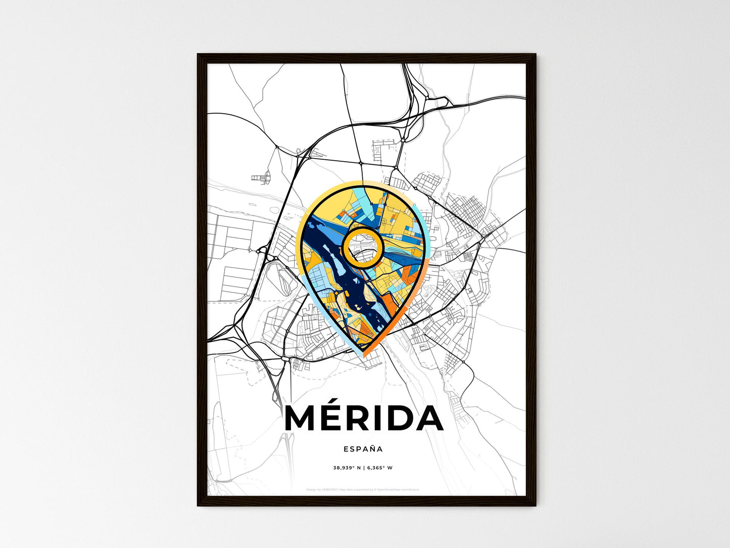Mérida Spain wedding art map with pointer icon