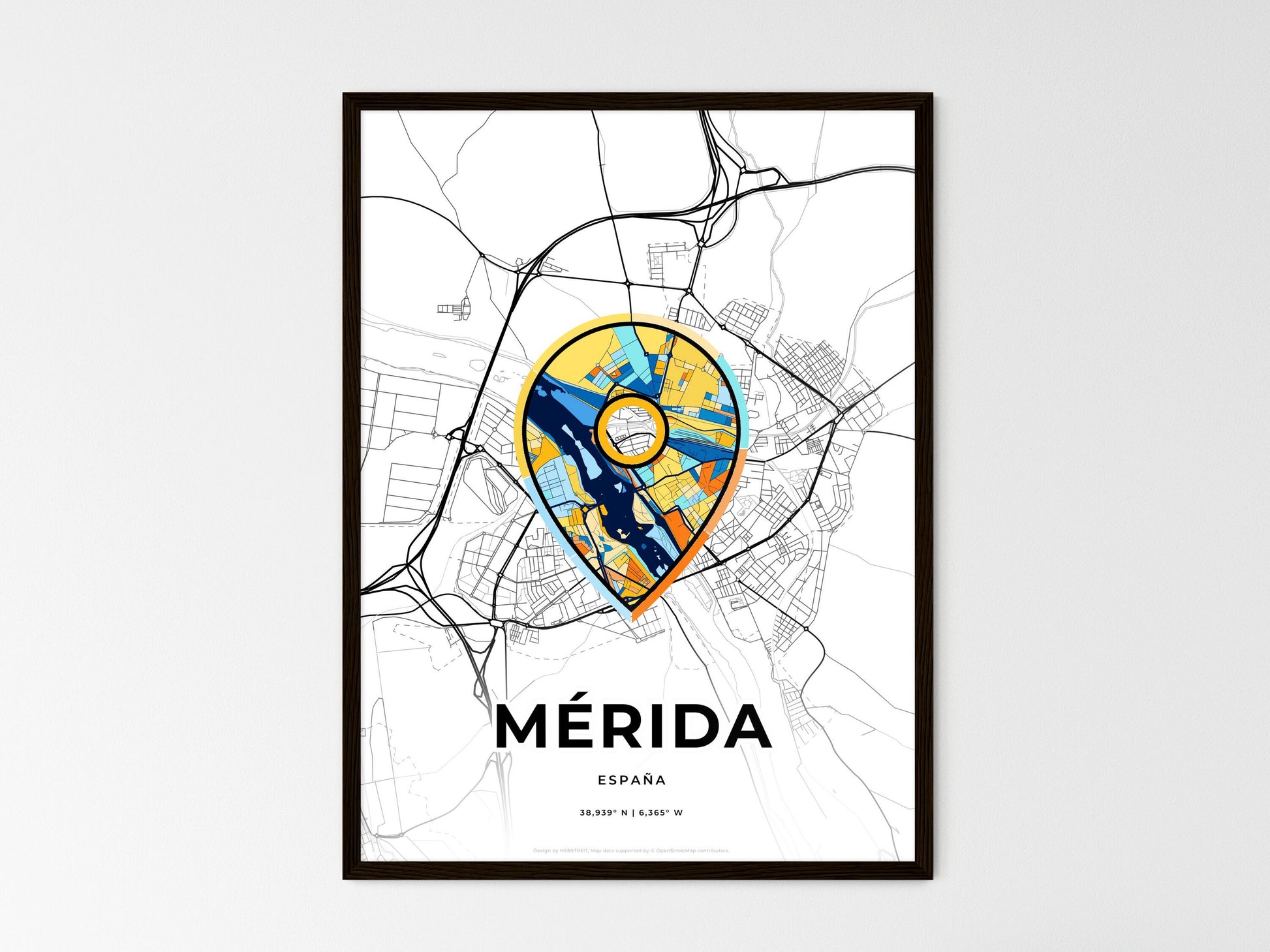 Mérida Spain wedding art map with pointer icon
