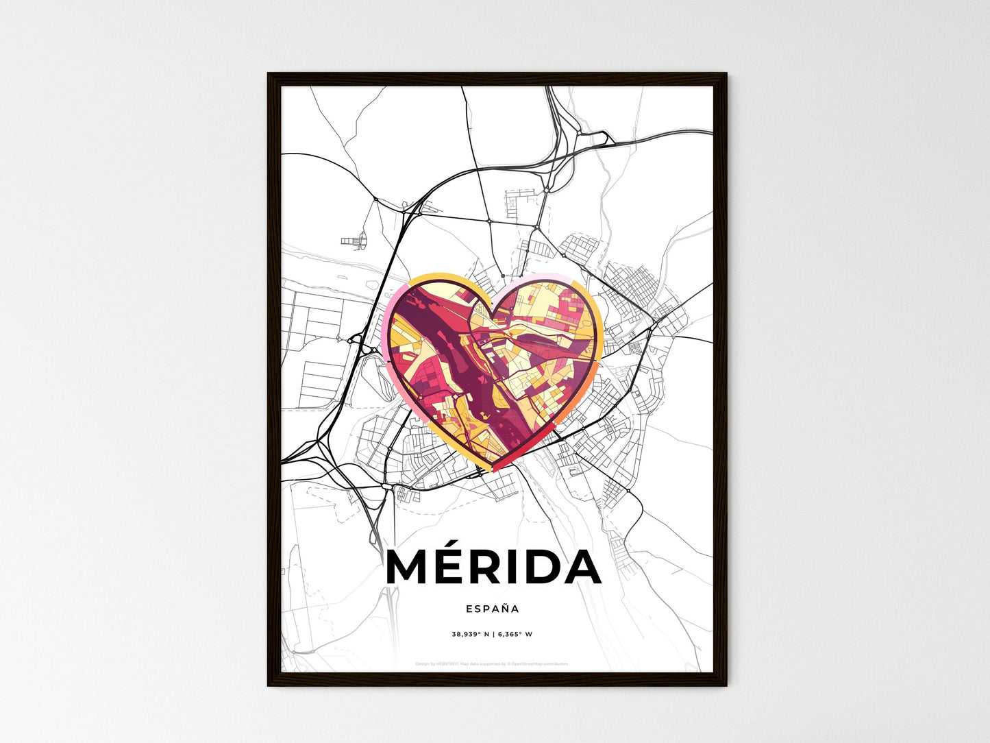 Mérida Spain wedding art map with heart icon