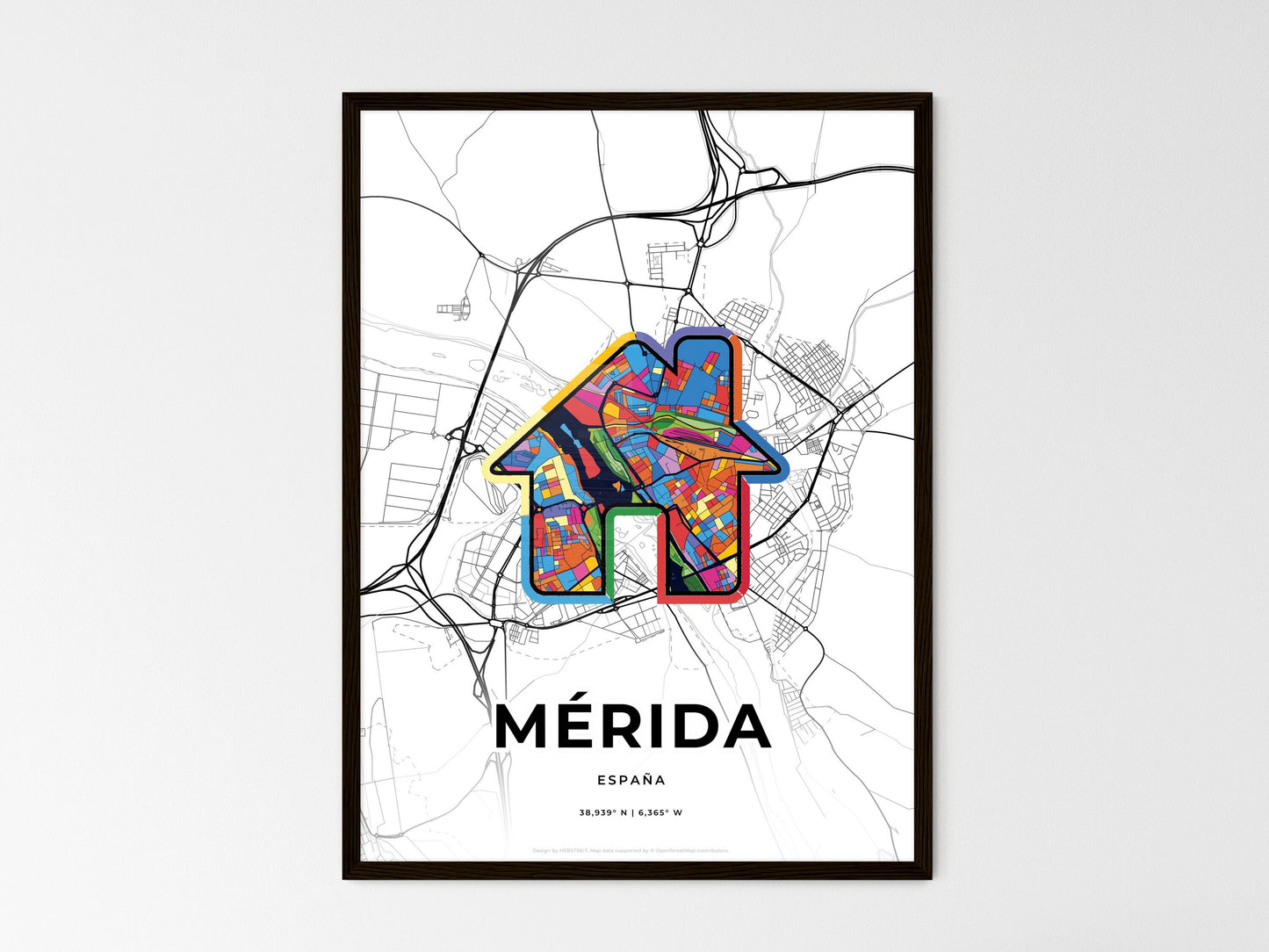Mérida Spain wedding art map with home icon