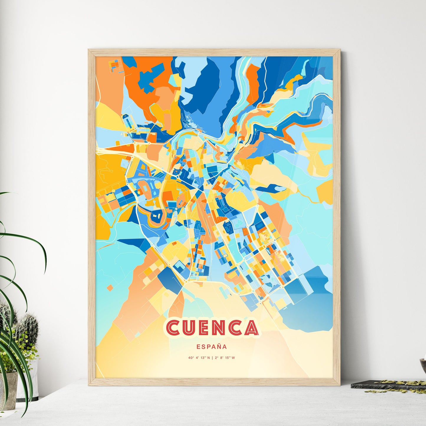 Colorful CUENCA SPAIN Fine Art Map Blue Orange