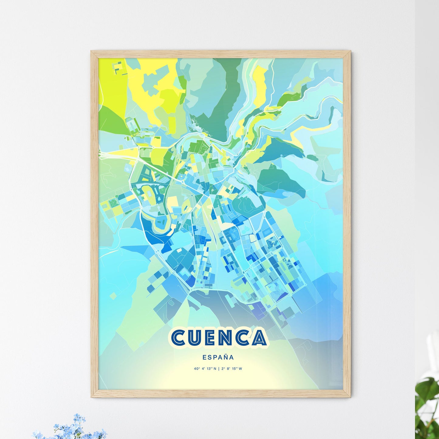 Colorful CUENCA SPAIN Fine Art Map Cool Blue