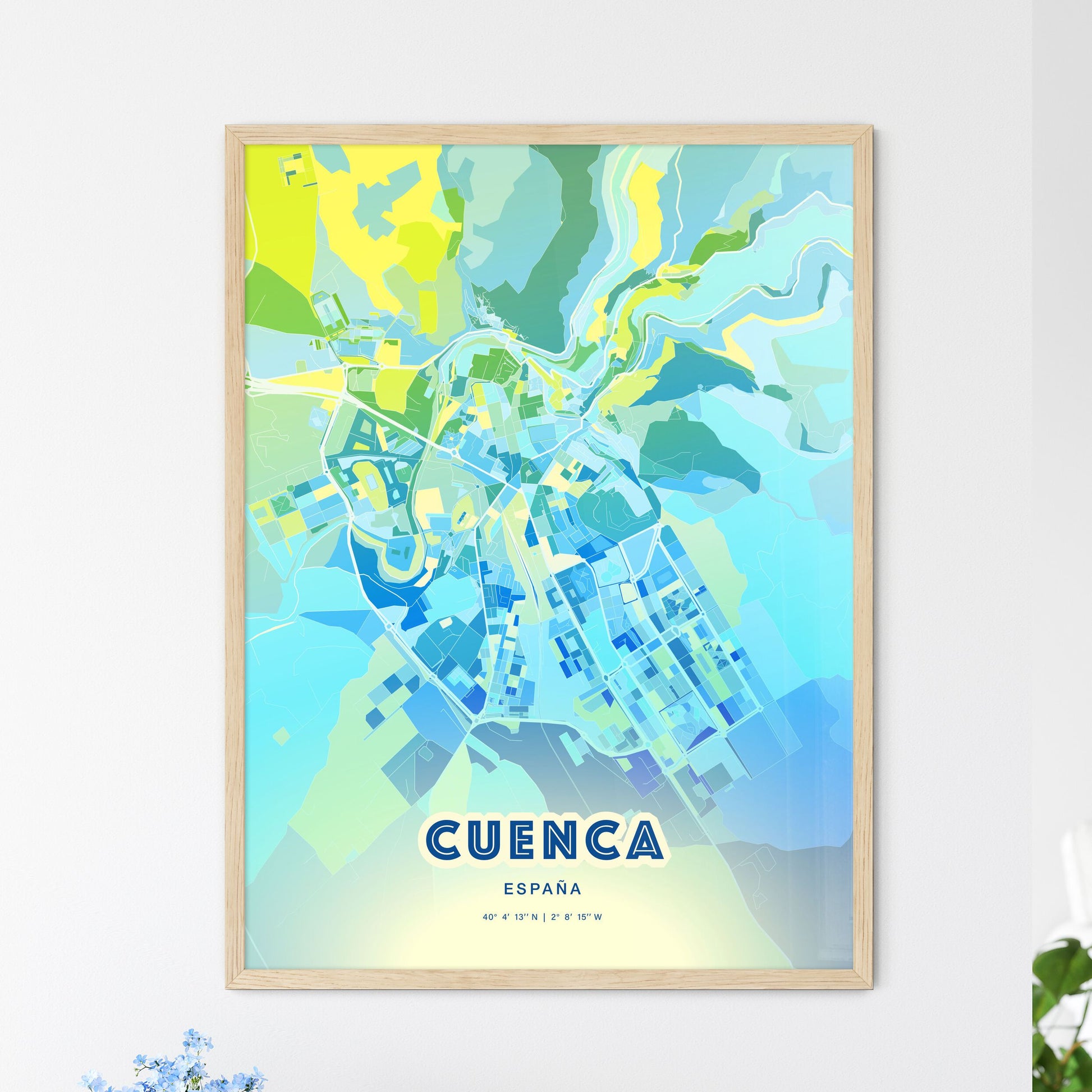 Colorful CUENCA SPAIN Fine Art Map Cool Blue