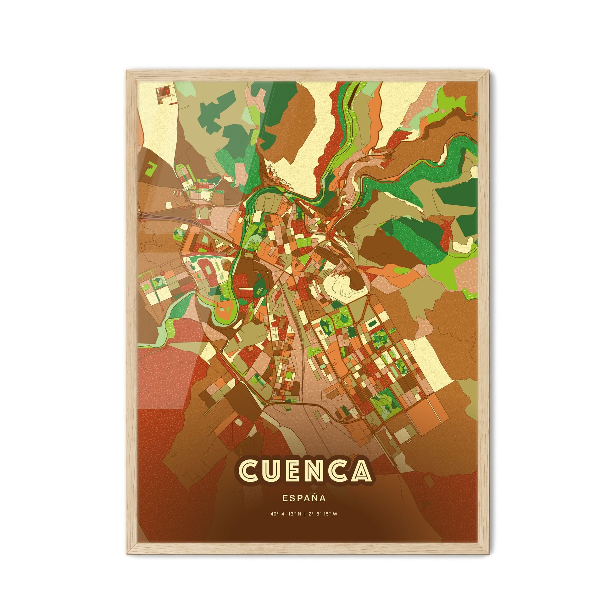 Colorful CUENCA SPAIN Fine Art Map Farmhouse