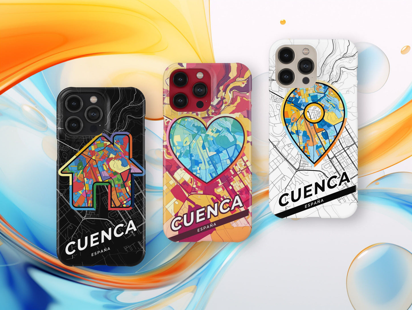 Cuenca Spain slim phone case with colorful icon. Birthday, wedding or housewarming gift. Couple match cases.