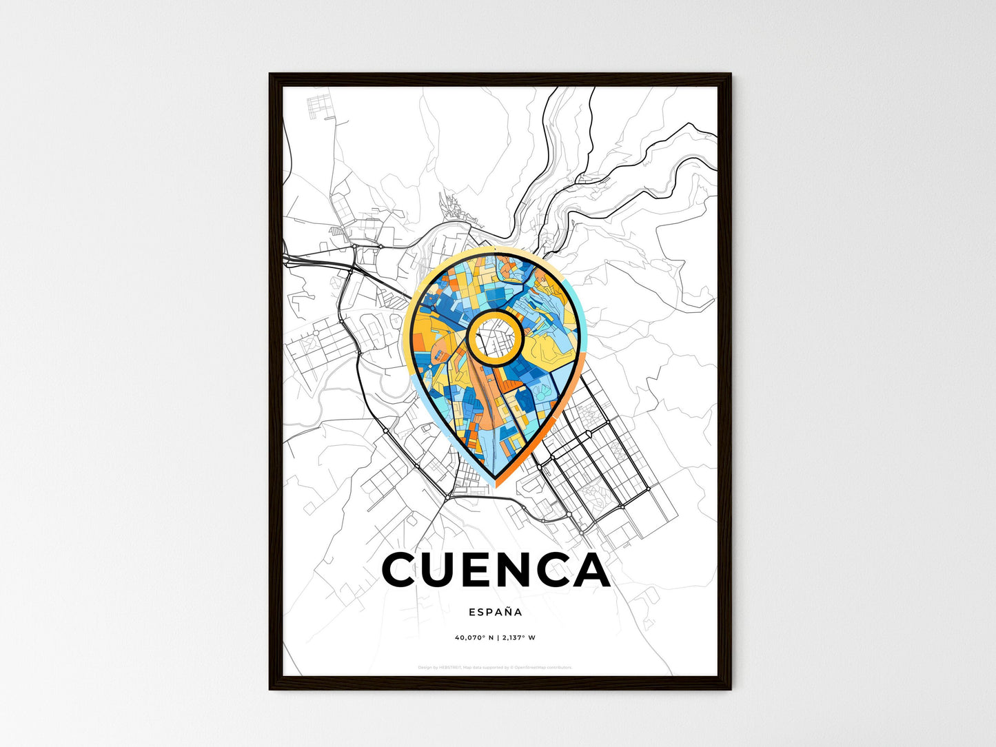 Cuenca Spain wedding art map with pointer icon