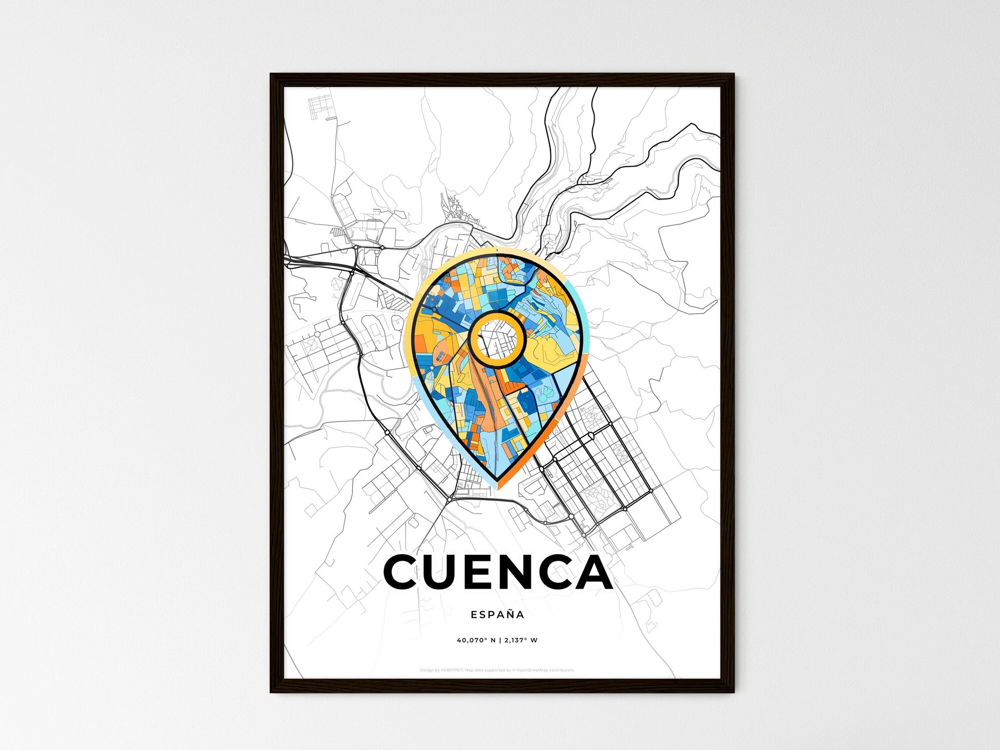Cuenca Spain wedding art map with pointer icon