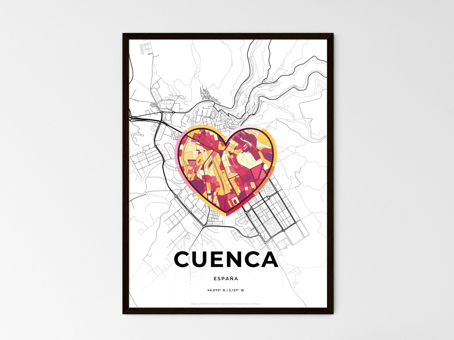 Cuenca Spain wedding art map with heart icon
