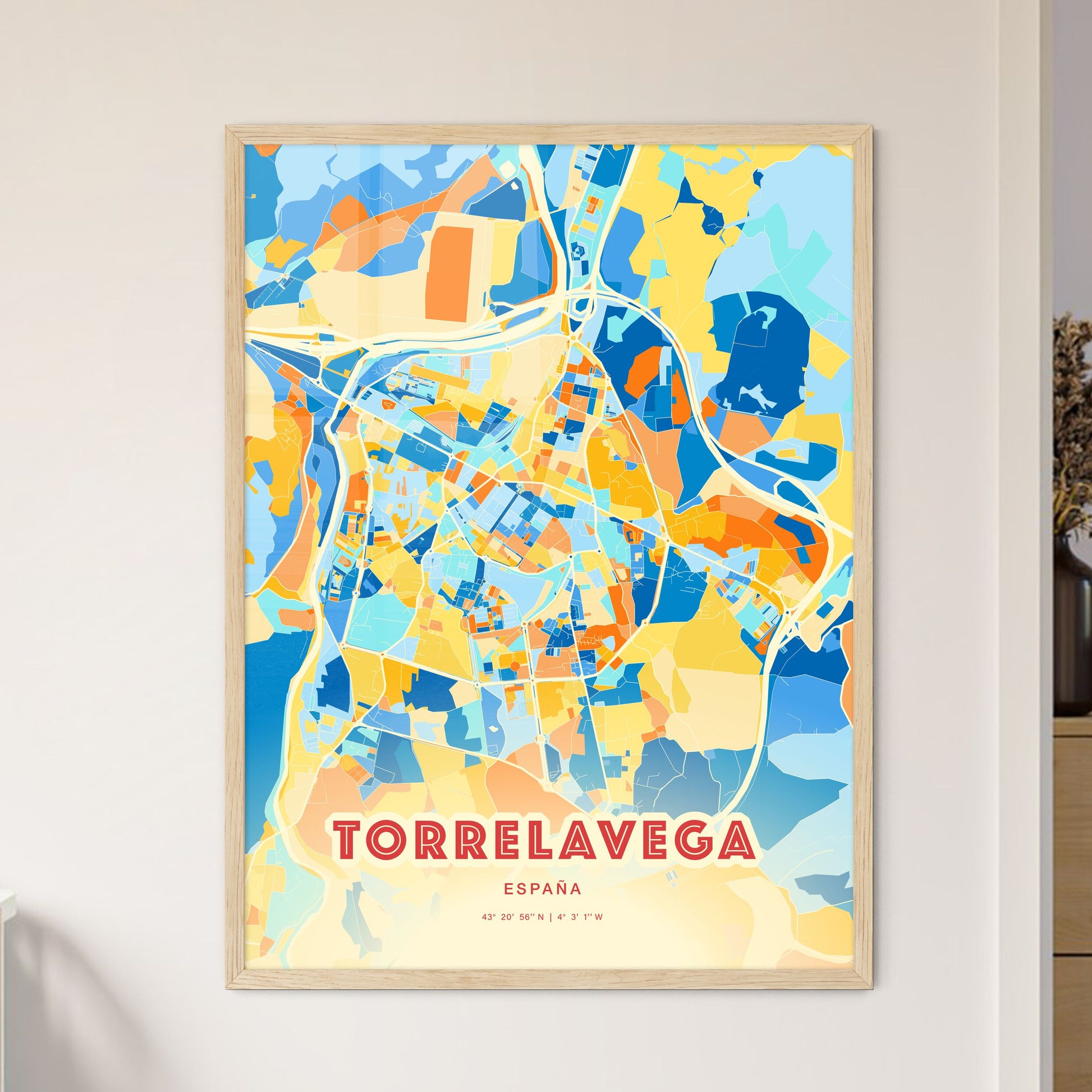 Colorful TORRELAVEGA SPAIN Fine Art Map Blue Orange