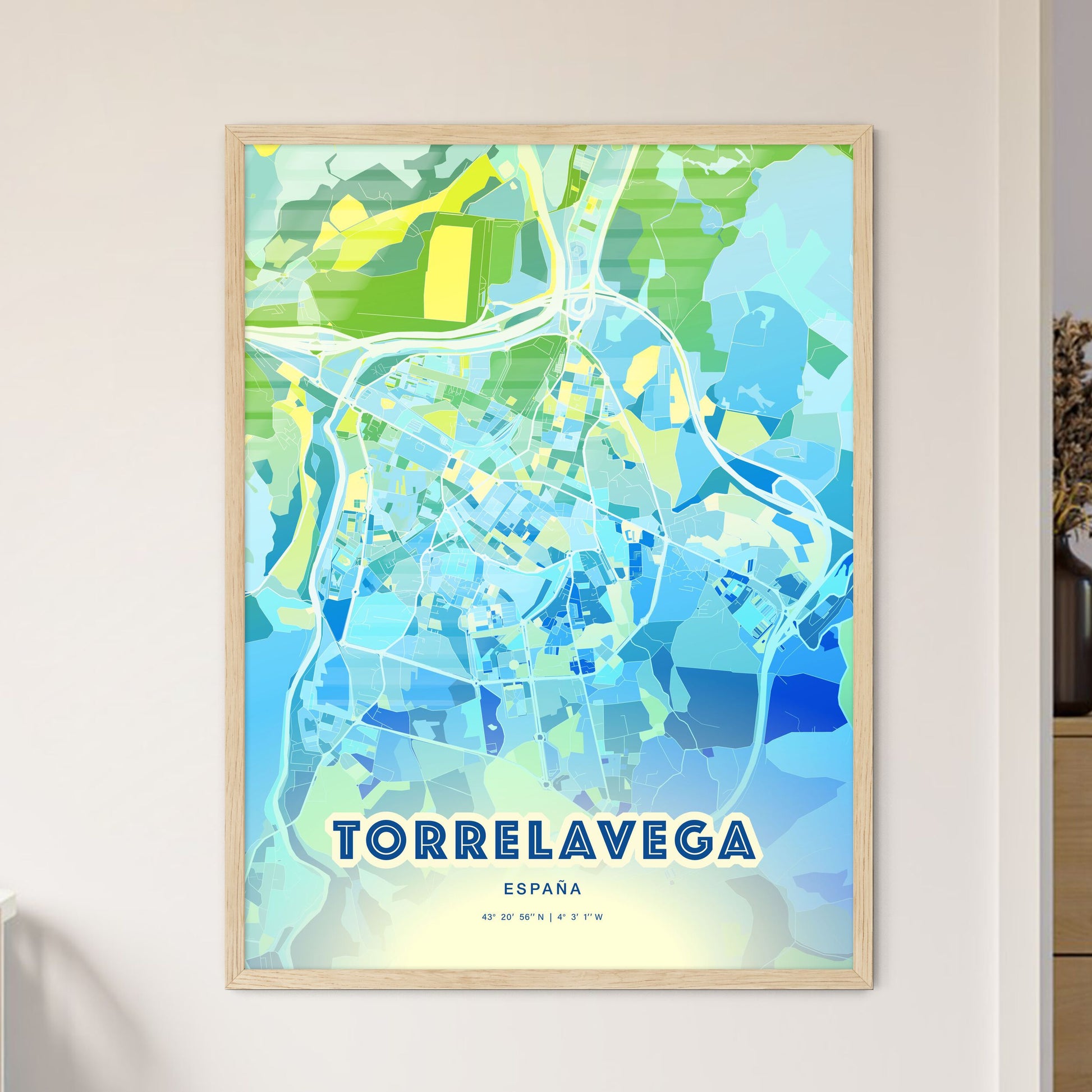 Colorful TORRELAVEGA SPAIN Fine Art Map Cool Blue