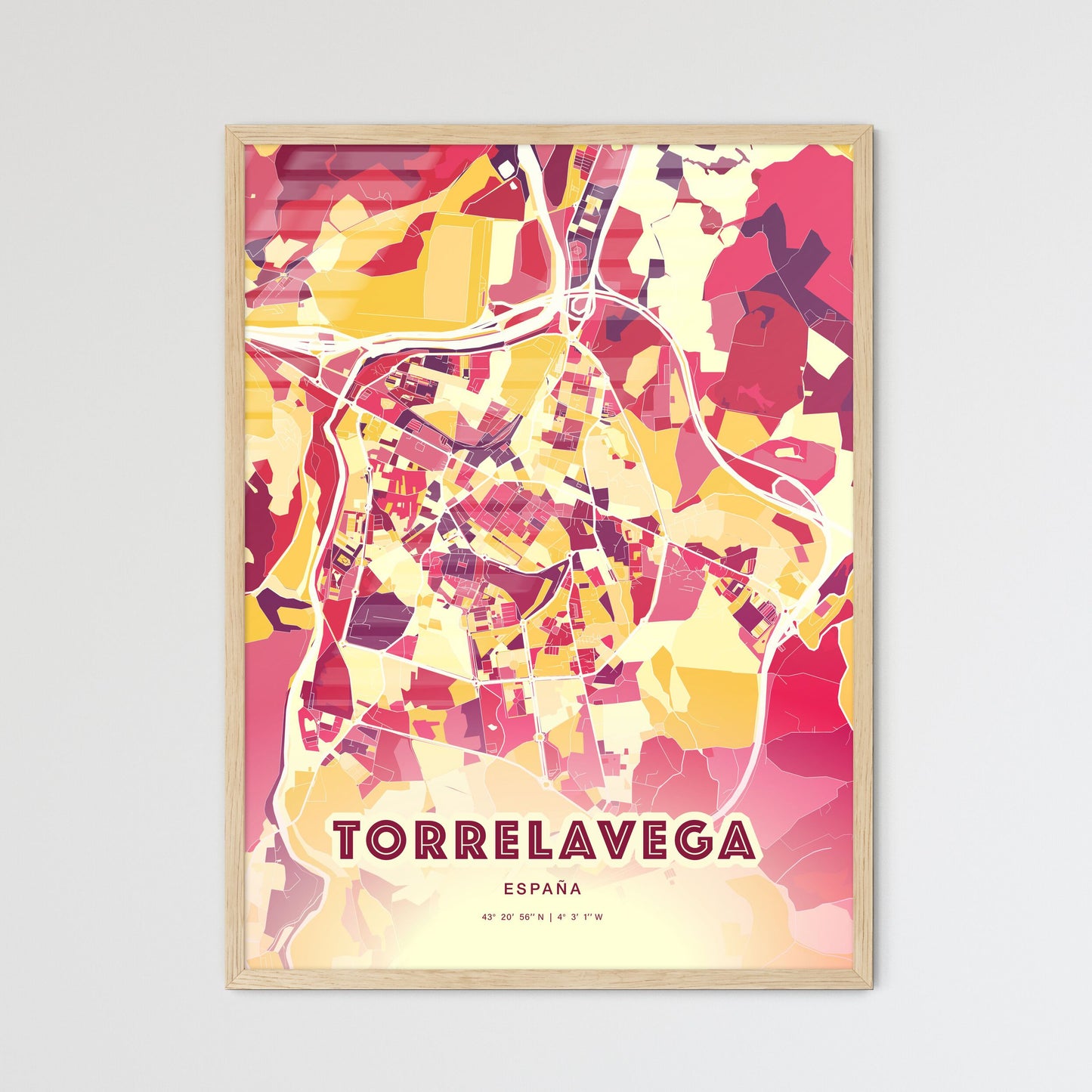 Colorful TORRELAVEGA SPAIN Fine Art Map Hot Red