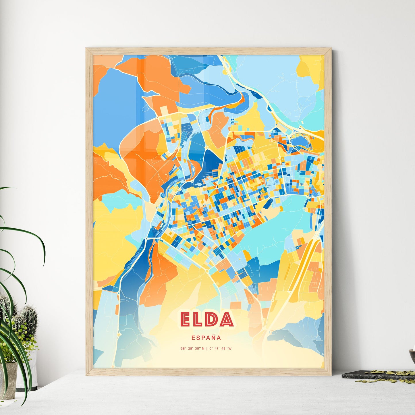 Colorful ELDA SPAIN Fine Art Map Blue Orange