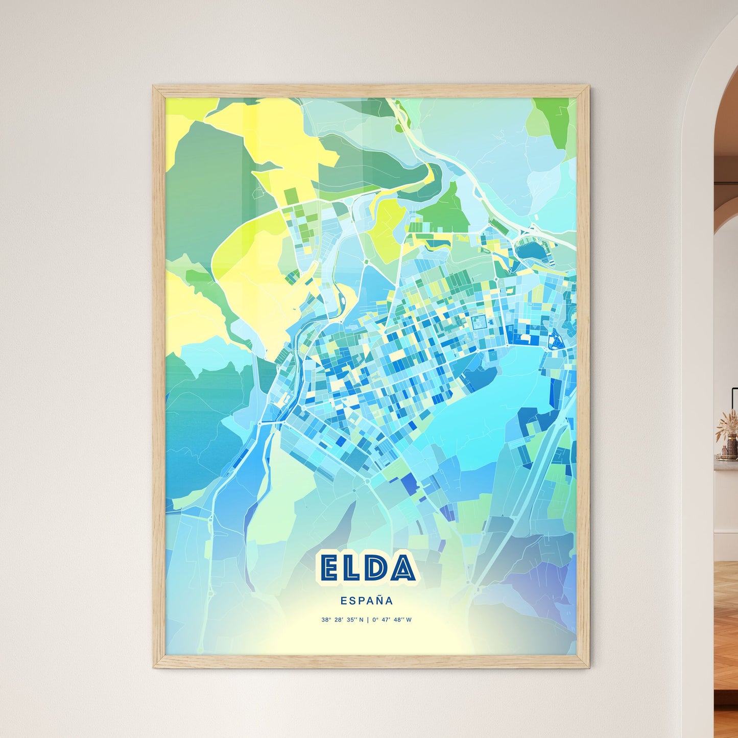 Colorful ELDA SPAIN Fine Art Map Cool Blue