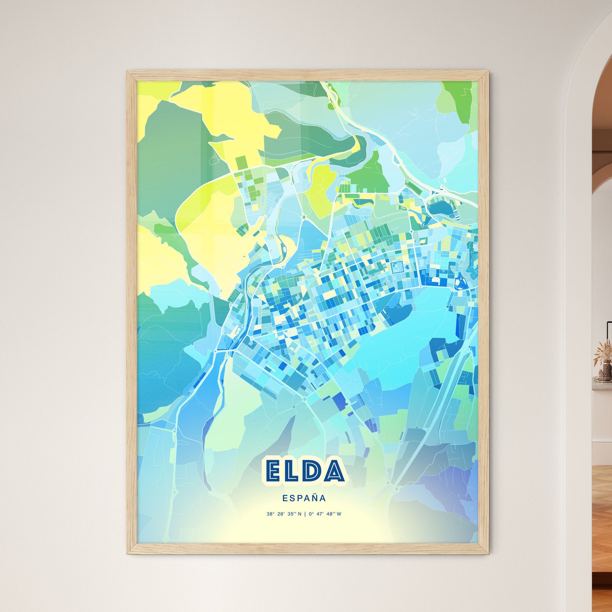 Colorful ELDA SPAIN Fine Art Map Cool Blue