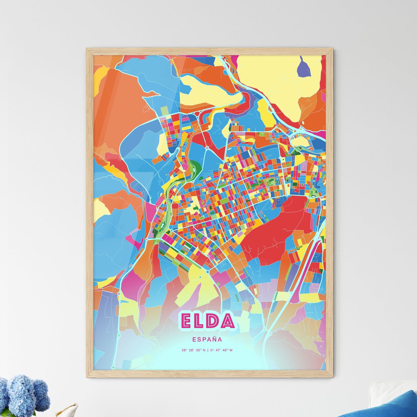 Colorful ELDA SPAIN Fine Art Map Crazy Colors