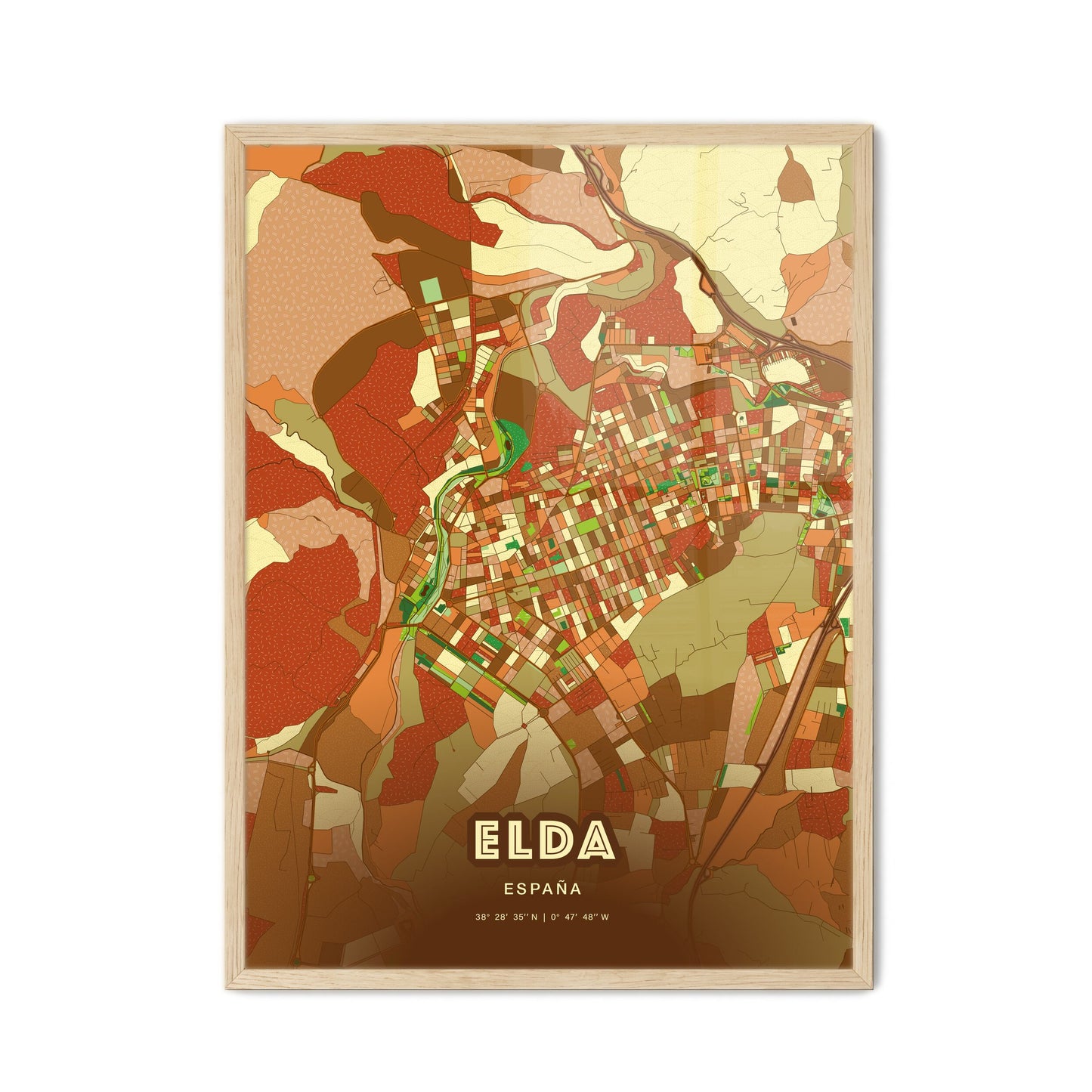 Colorful ELDA SPAIN Fine Art Map Farmhouse