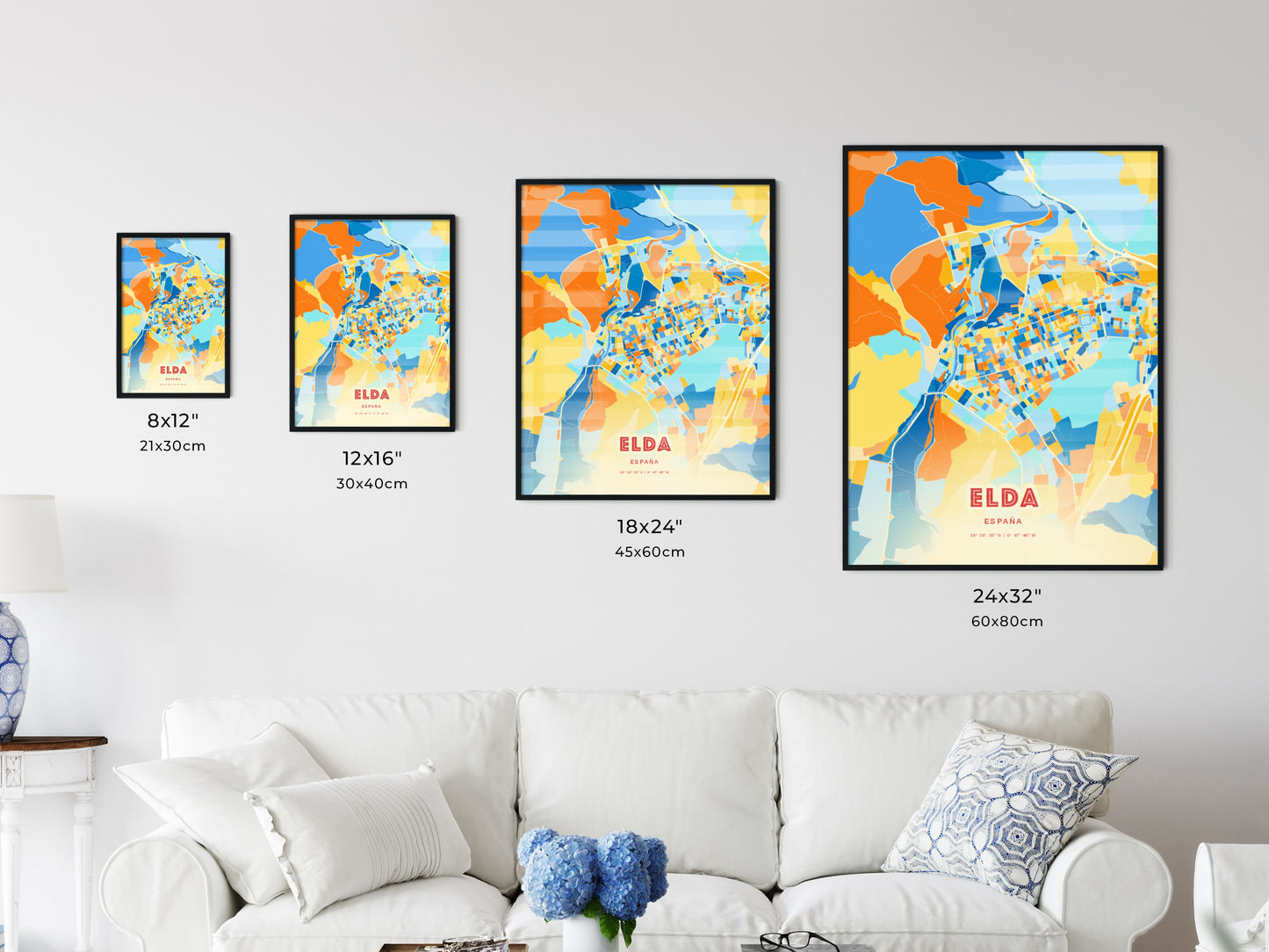 Colorful ELDA SPAIN Fine Art Map Blue Orange