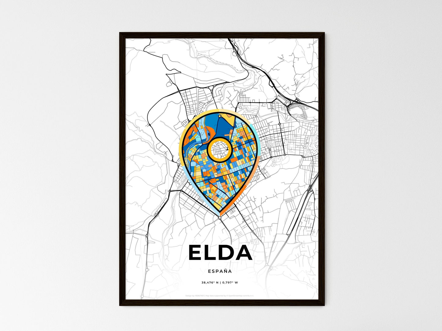 Elda Spain wedding art map with pointer icon